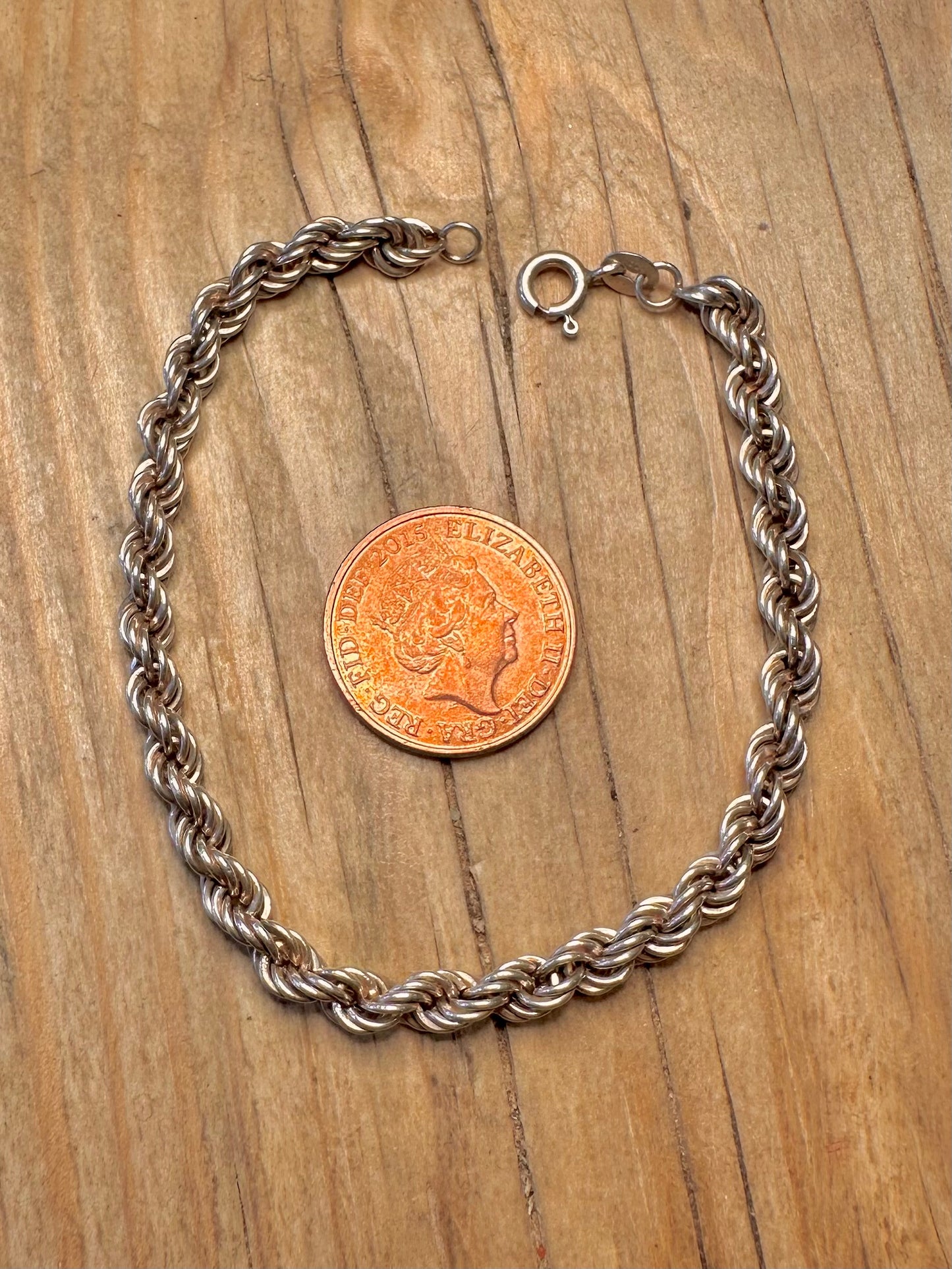 Vintage Rope Chain 925 Sterling Silver 7.1 inch Bracelet