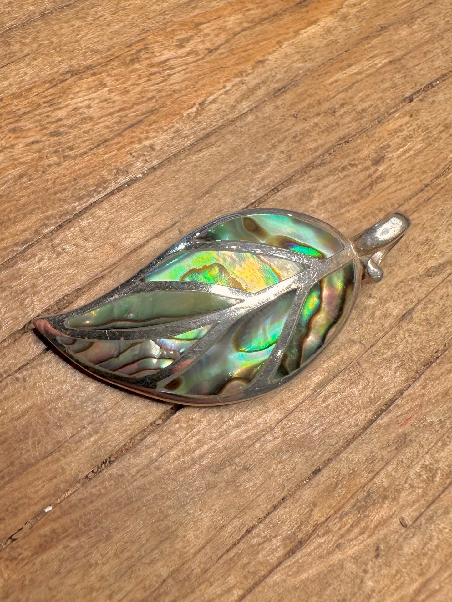 Modern Abalone Leaf Design 925 Sterling Silver Pendant