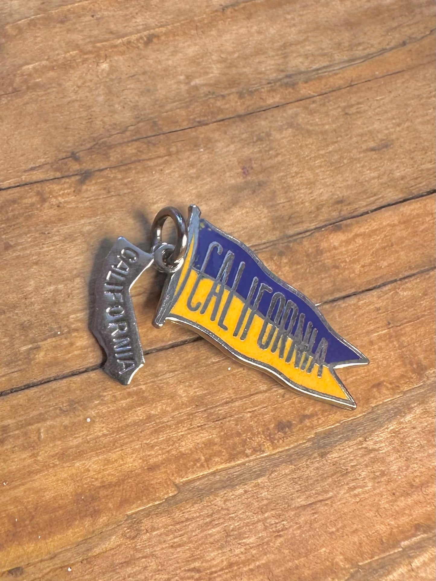 California Blue and Yellow Flag 925 Sterling Silver Charm Pendant