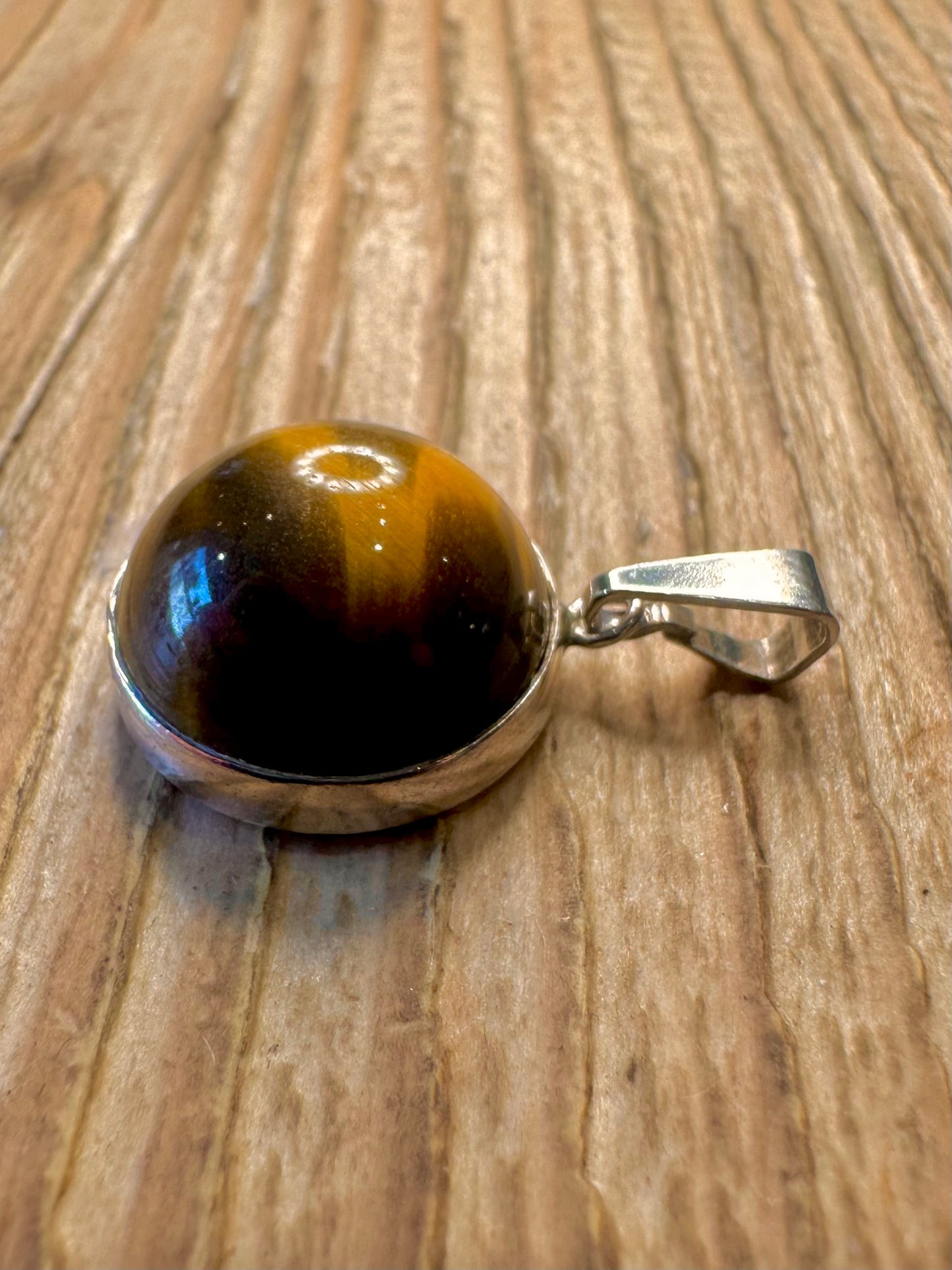 Vintage Tigers Eye Circle 925 Sterling Silver Pendant