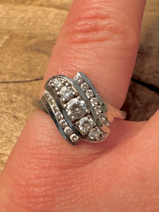 Modern Abstract CZ 925 Silver Size N Ring
