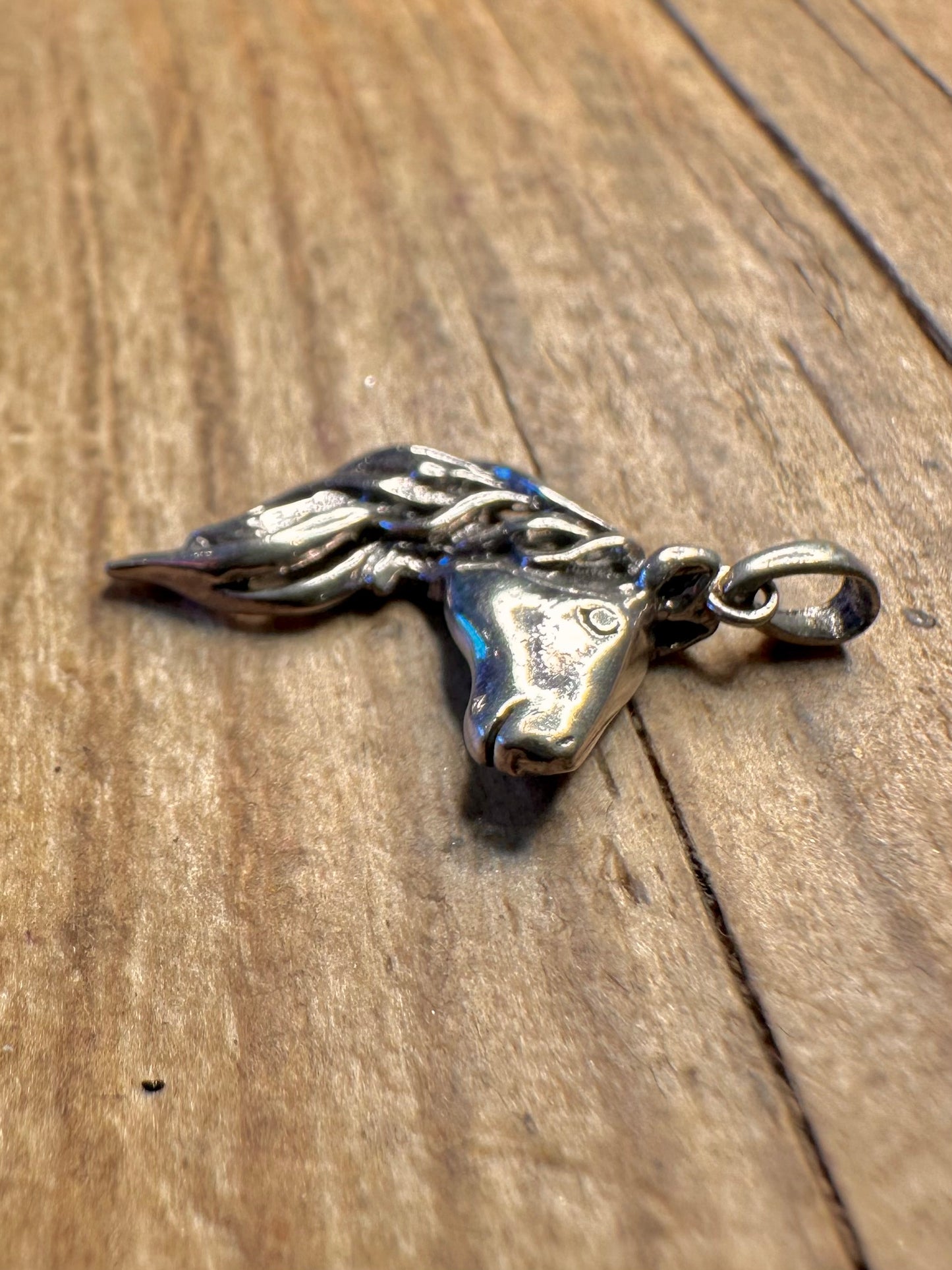 Horse Head Flowing Mane 925 Sterling Silver Pendant