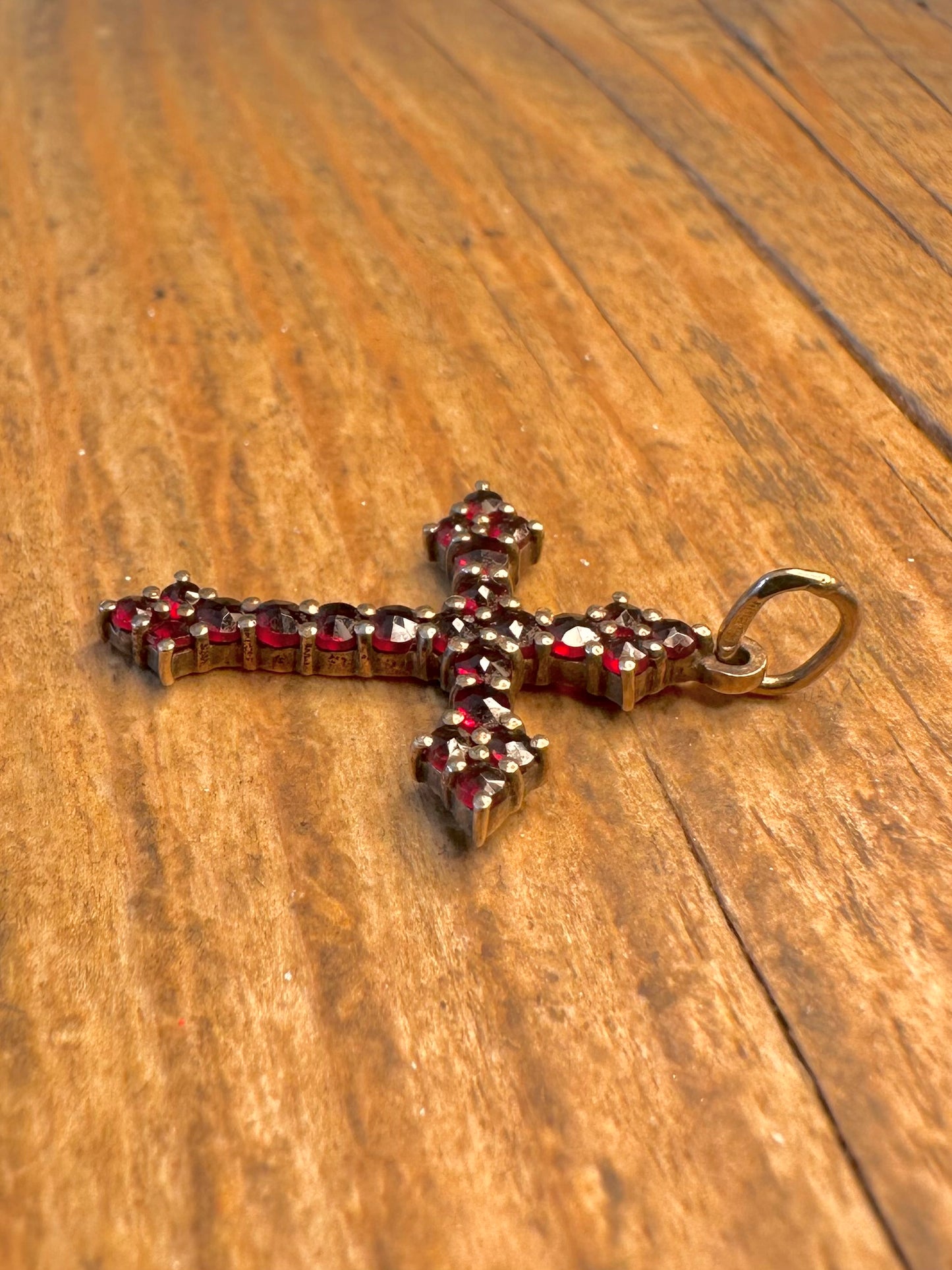 Garnet Cross Gold on 900 Silver Pendant
