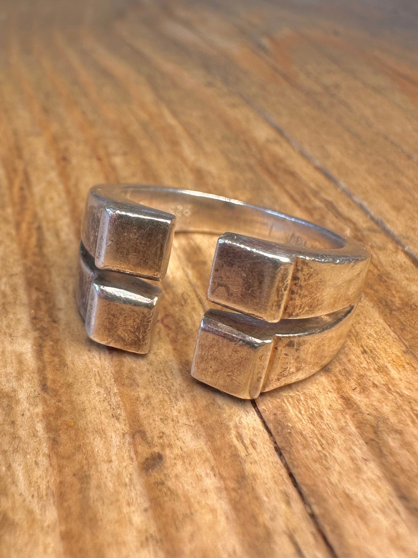 Abstrakter offener Dual-Block-Ring aus 925er Sterlingsilber, Größe N