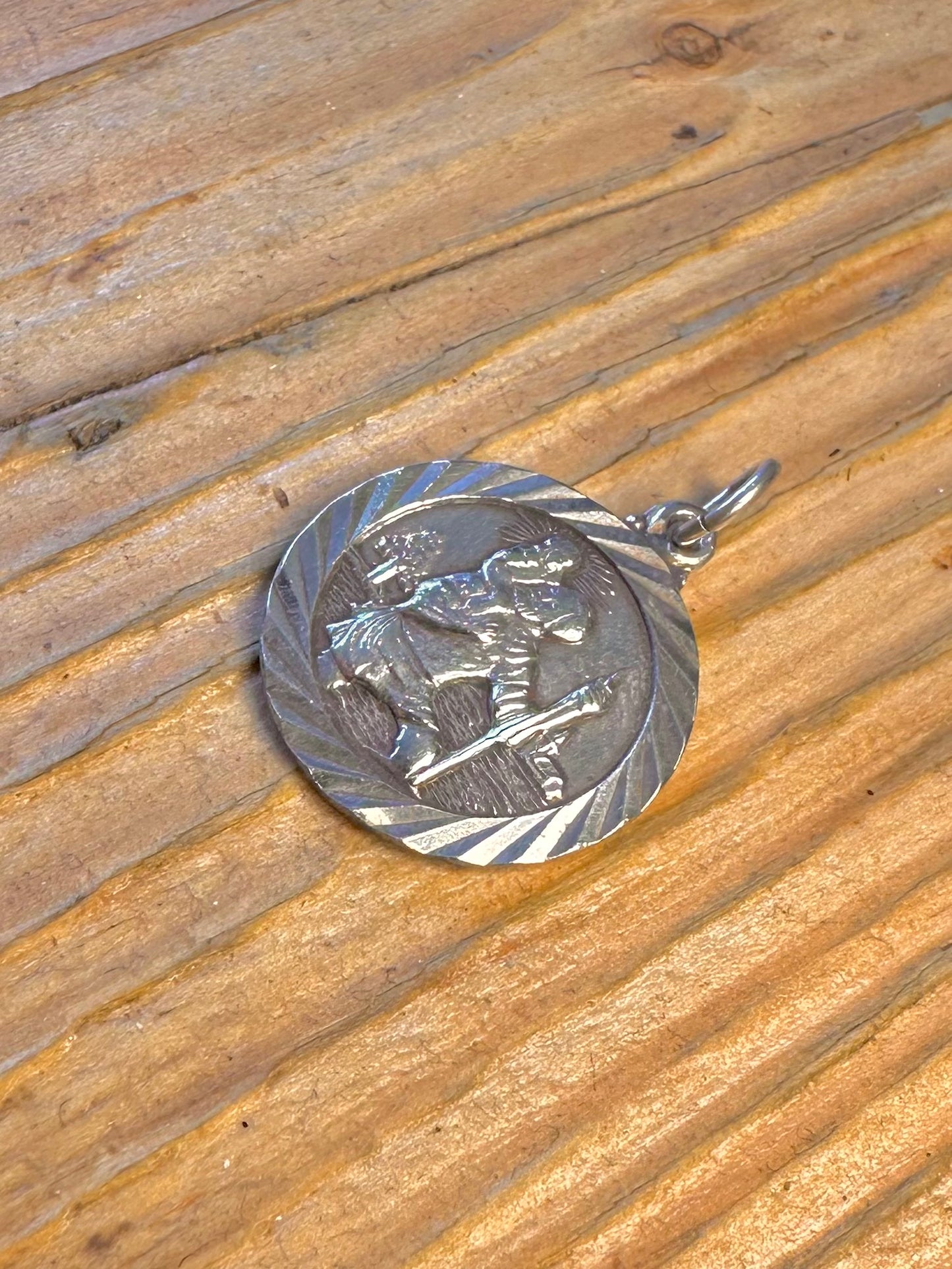 St Christopher Textured Border and Transport Back 925 Sterling Silver Pendant
