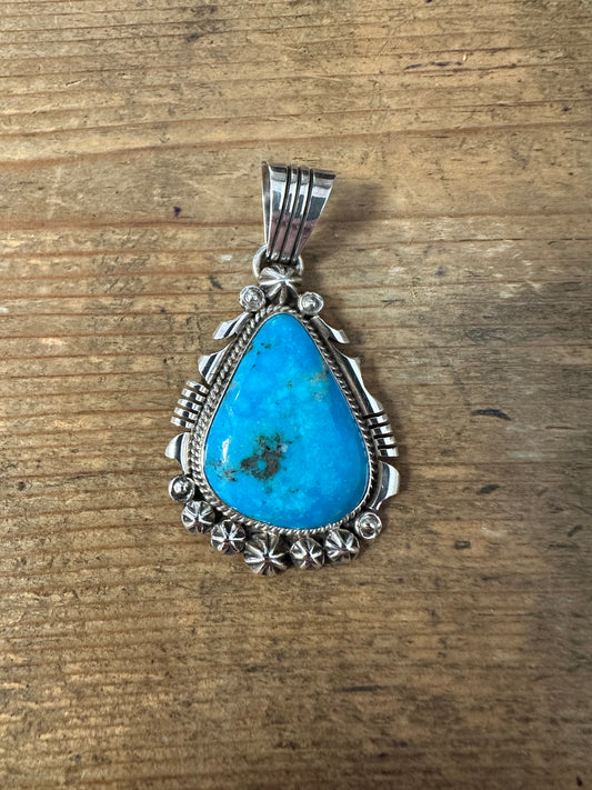 Vintage Navajo R.B Turquoise 925 Silver Pendant