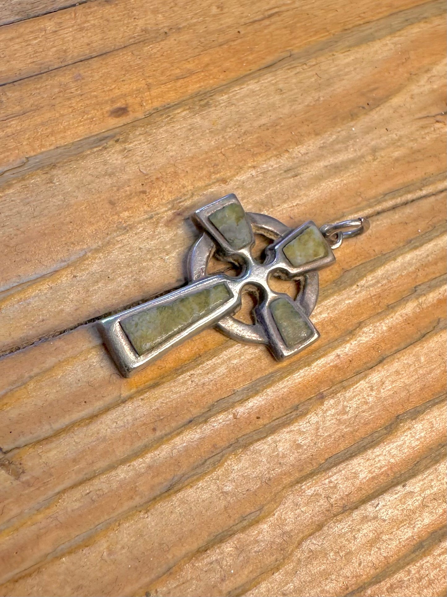Celtic Cross Green Marble 925 Sterling Silver Pendant