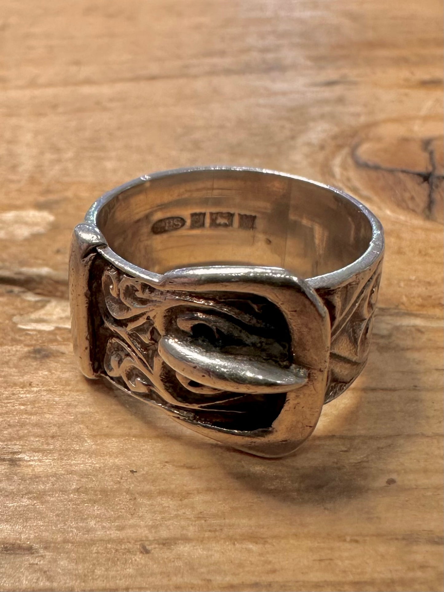 Vintage 1971 Chunky Buckle 925 Silver Size N Ring