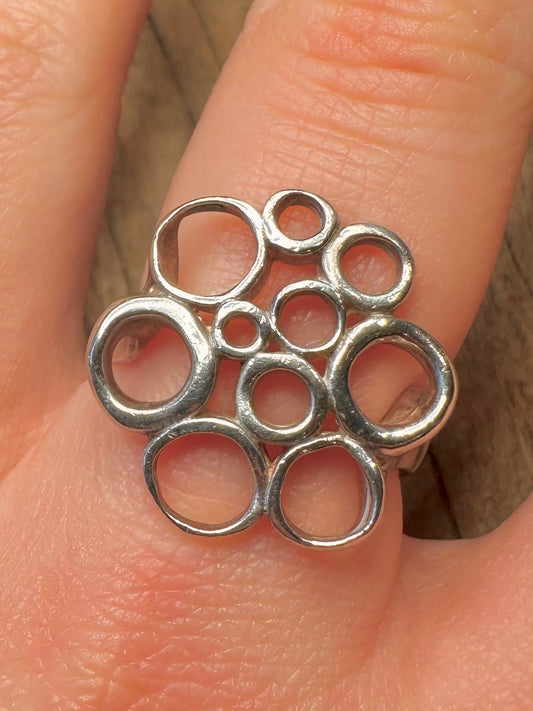 Modernist Circle Cluster Design 925 Sterling Silver Size S Ring