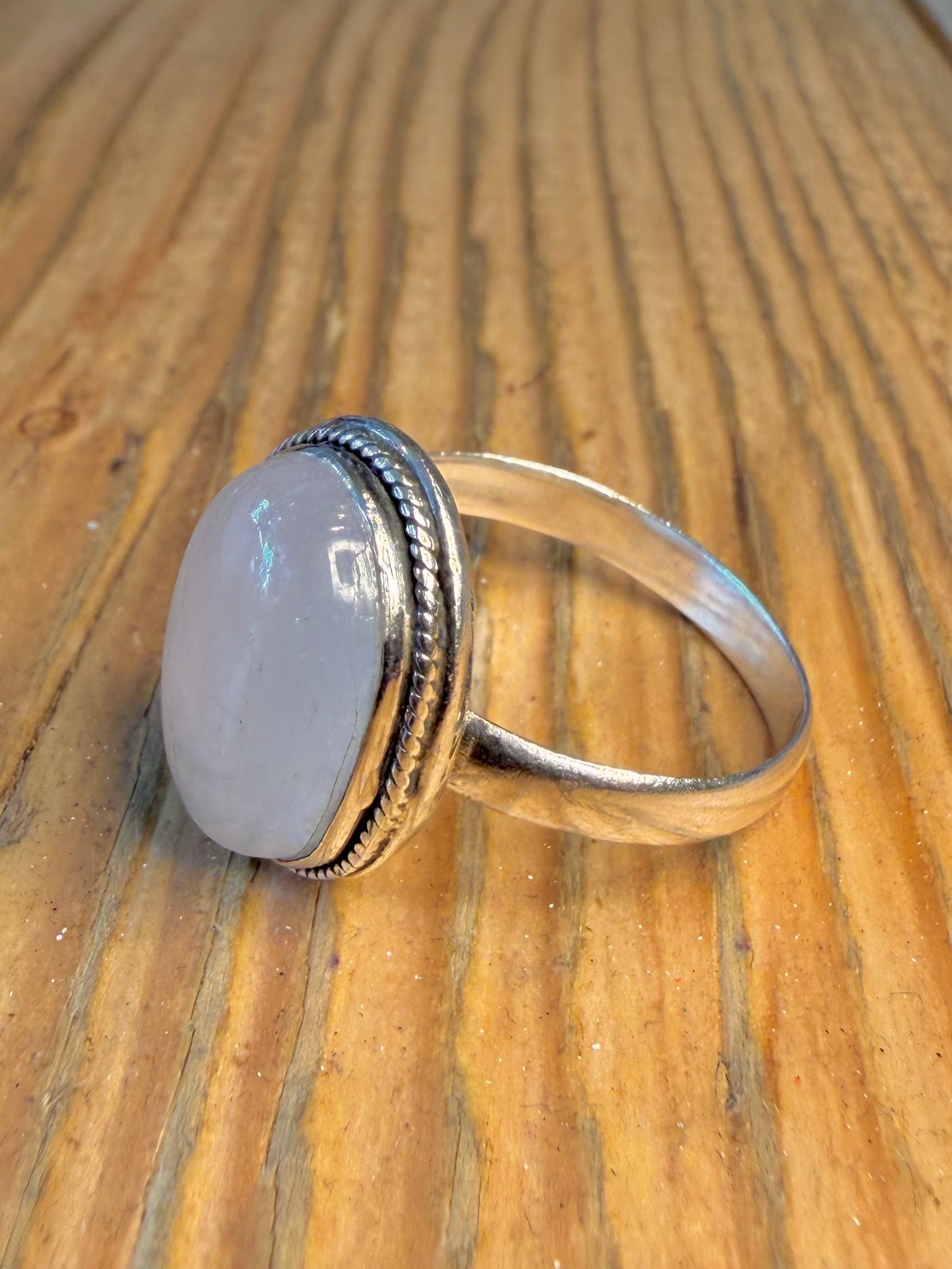 Oval Moonstone Rope Border 925 Sterling Silver Size X1/2 Ring