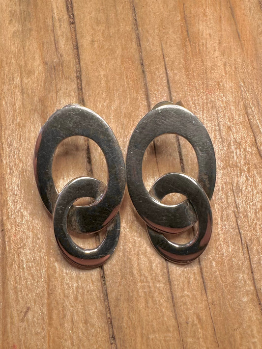 Abstract Circle Linked 925 Sterling Silver Earrings