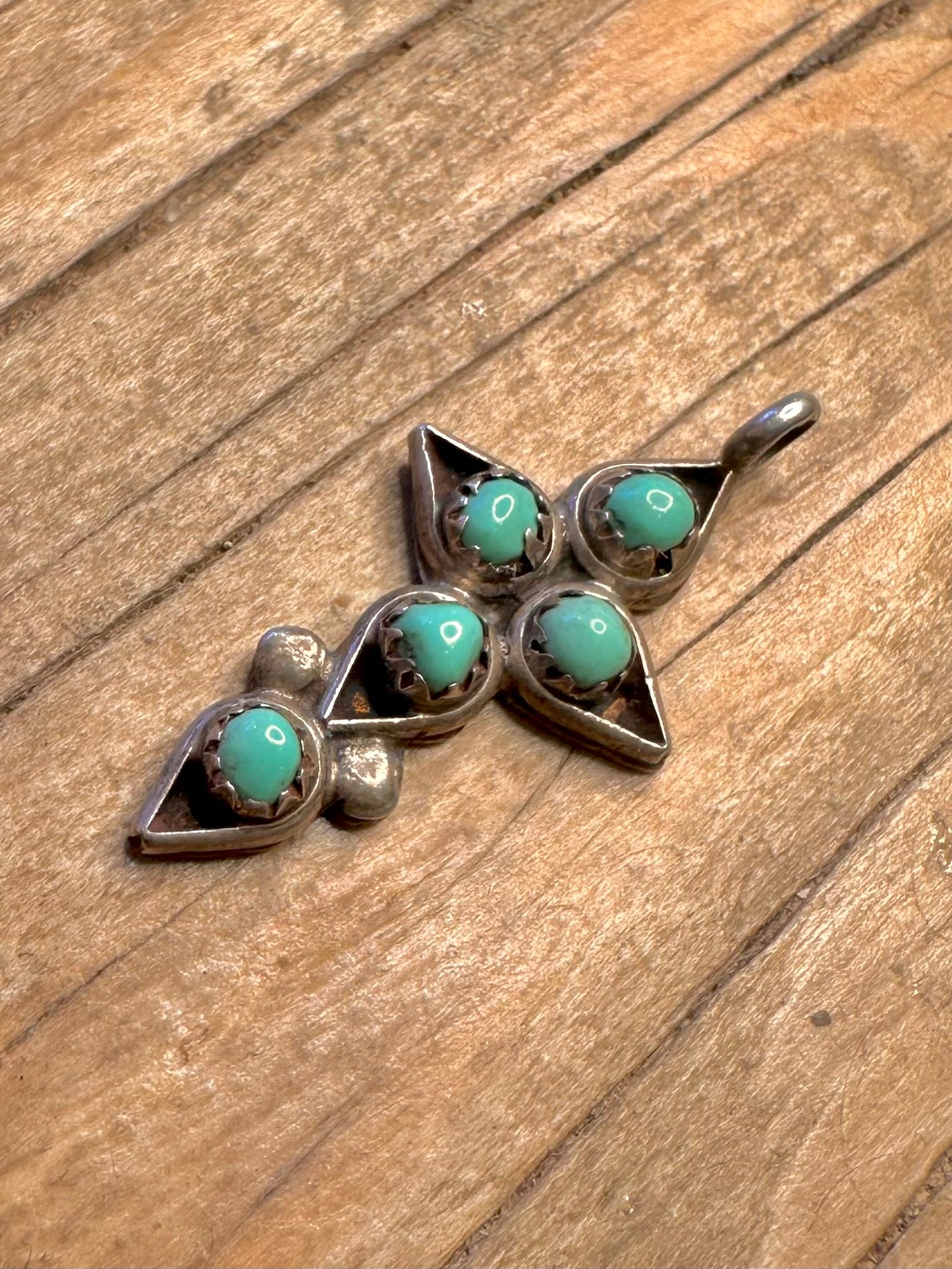 Vintage Navajo Turquoise Cross 925 Sterling Silver Pendant