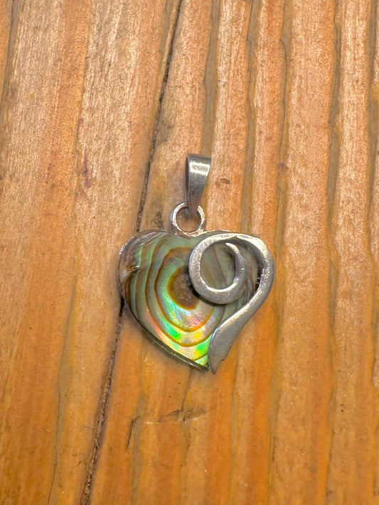 Abalone Heart Swirl 925 Sterling Silver Pendant