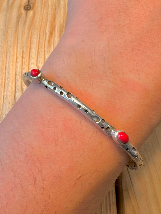 Abstract Coral Textured 925 Silver Cuff Bangle