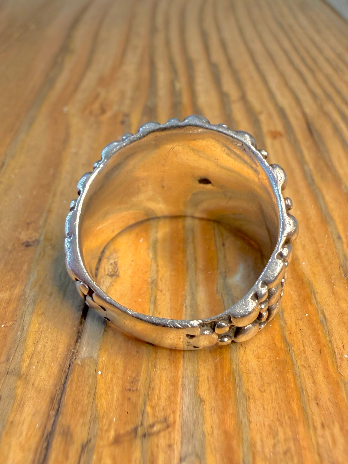 Textured ‘Touch of the Earth’ Wide 925 Sterling Silver Size T Ring