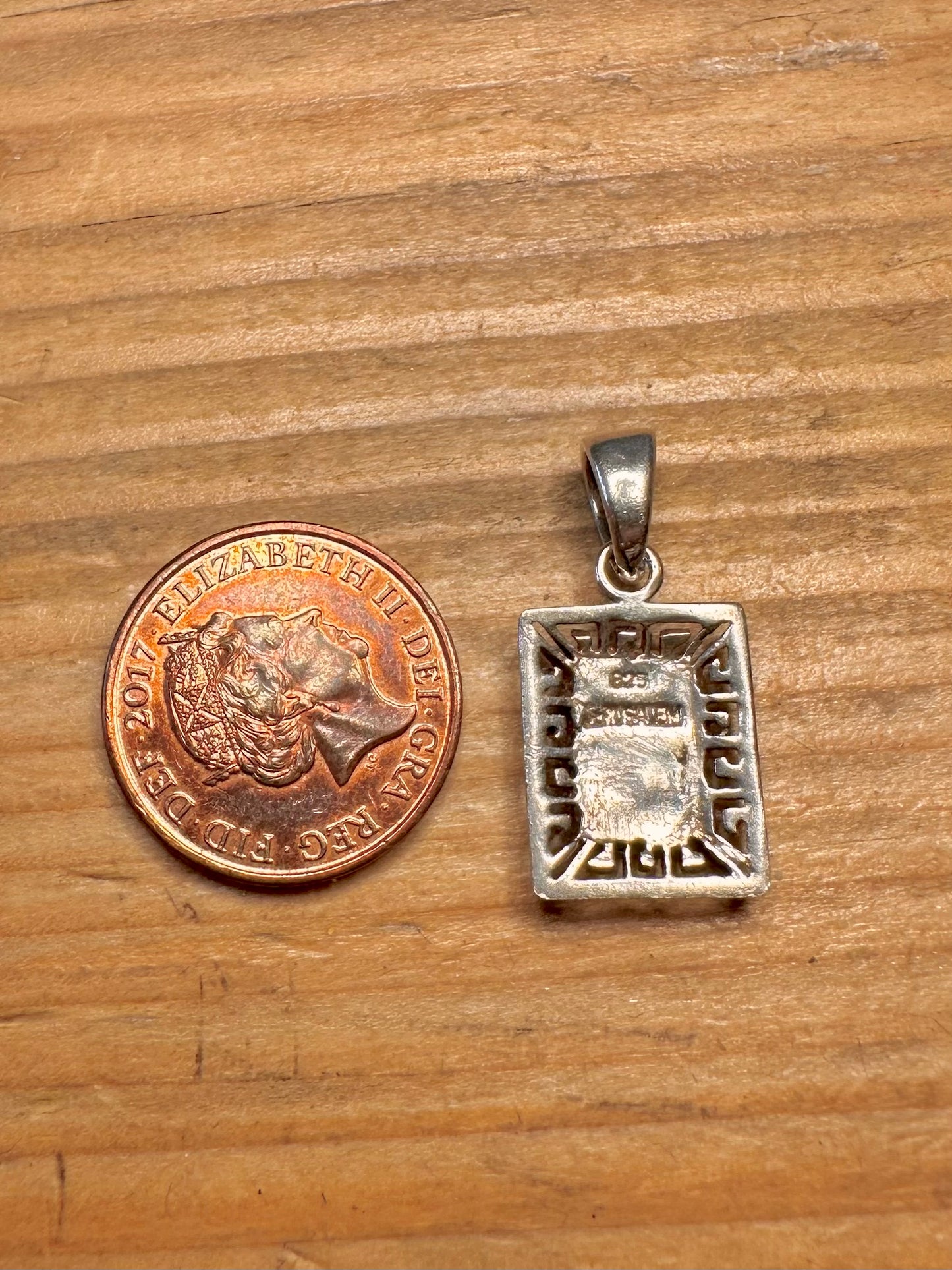 Lapis Greek Key Design Rectangle 925 Sterling Silver Pendant