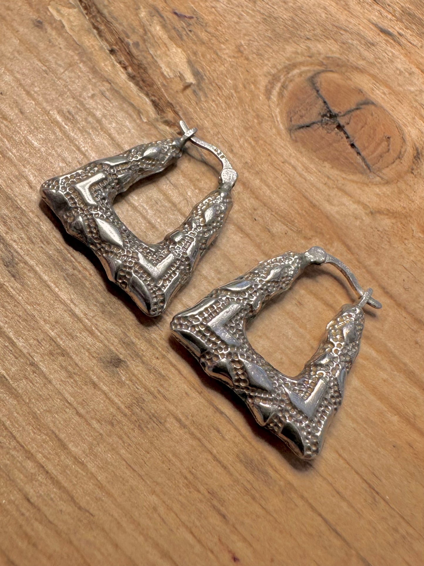 Vintage Geometric Handbag Creole Hoops 925 Silver Earrings