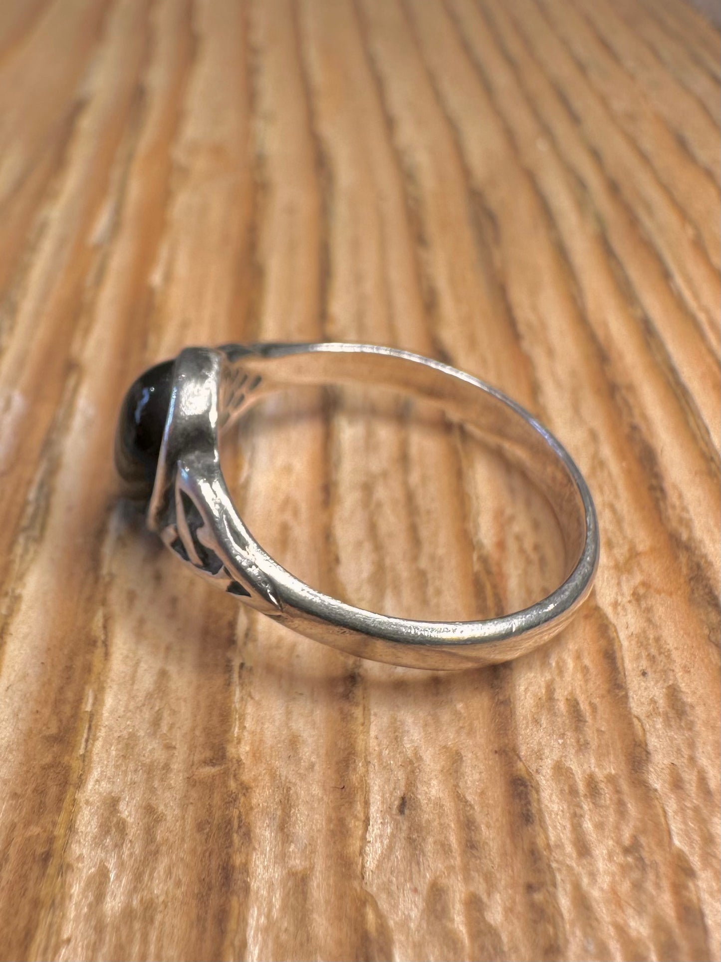 Vintage Black Stone Celtic 925 Sterling Silver Size L Ring