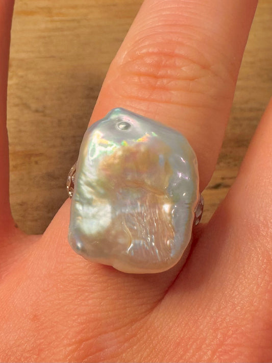 Modern Baroque Pearl 925 Silver Size O Ring