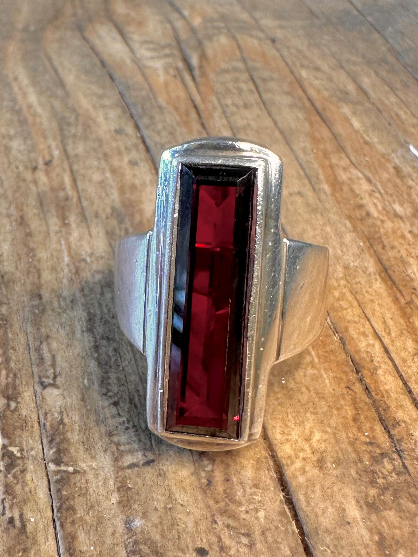 Roter Rechteckring aus 925er Sterlingsilber, Größe R1/2