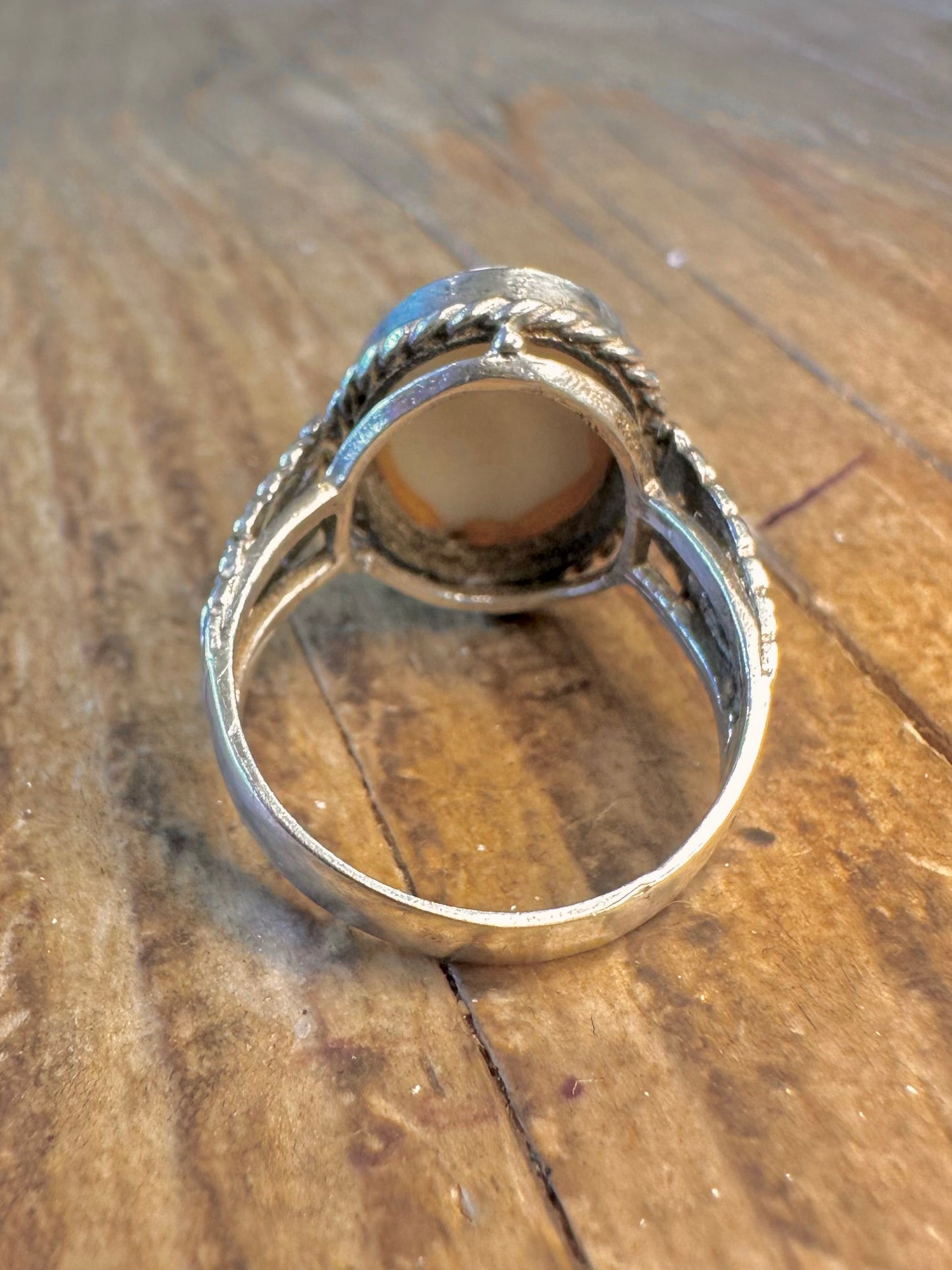 White Agate Multi Coloured 1992 Textured 925 Sterling Silver Size M Ring