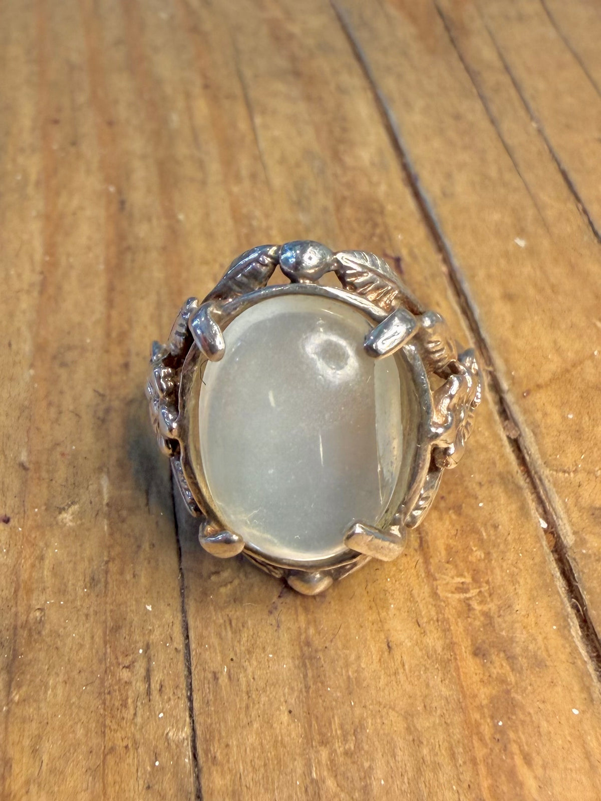 Oval Clear Stone Floral Mount 925 Sterling Silver Size K1/2 Ring