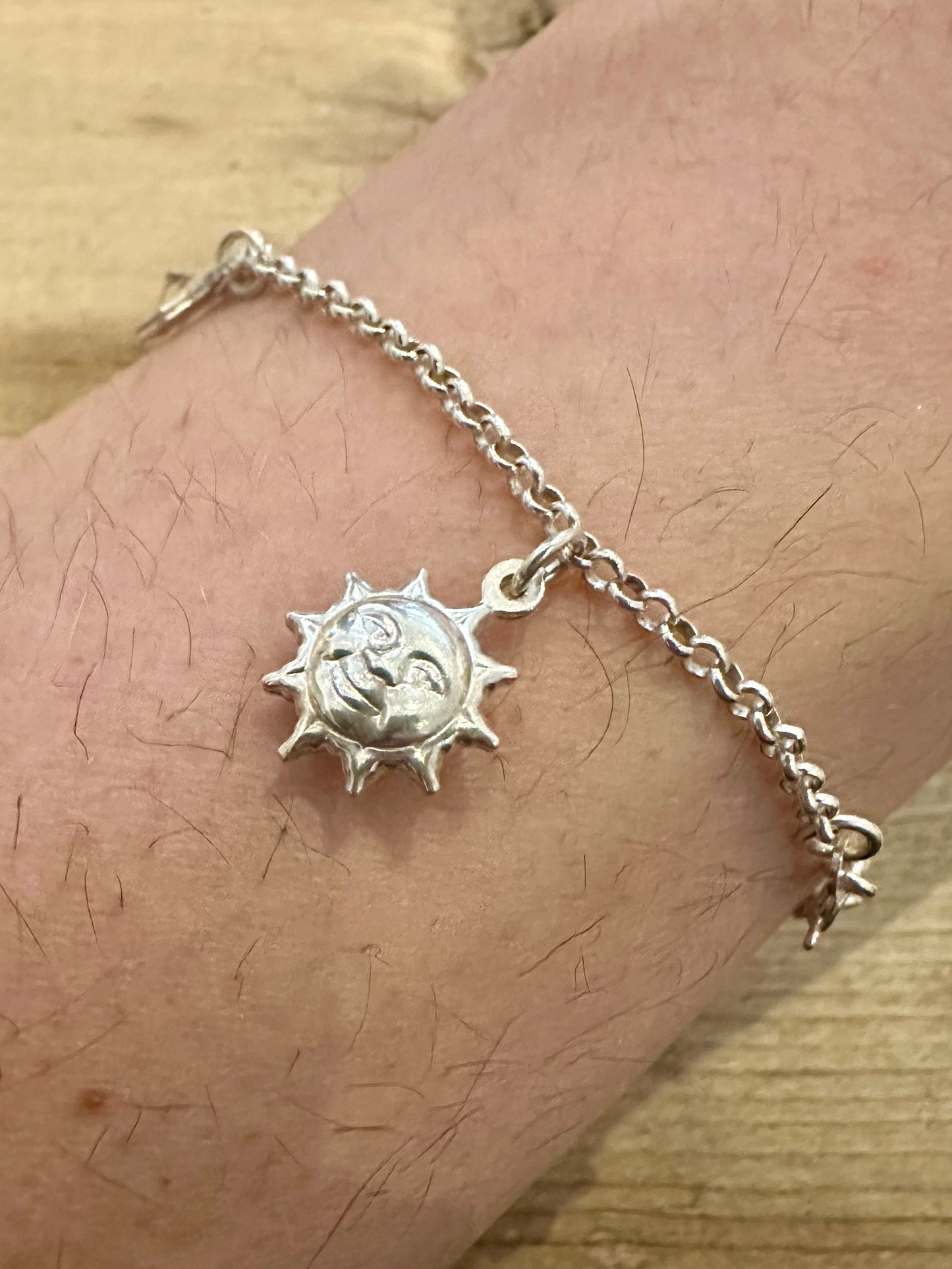 Modern Belcher Sun Moon and Star Charm Italy 925 Silver 7.1 inch Bracelet