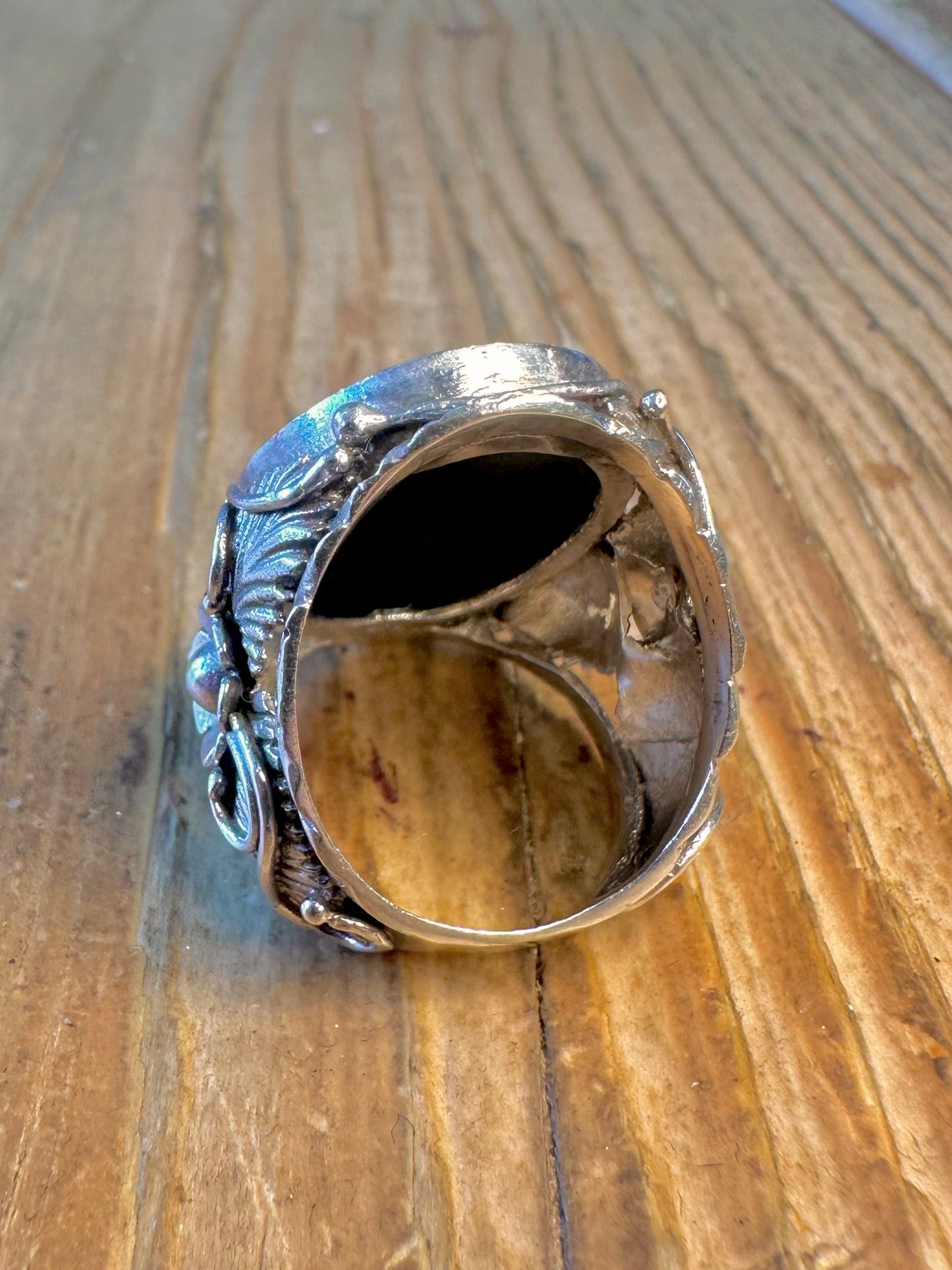 Large Abalone Floral Design and Swirls 925 Sterling Silver Size N Ring