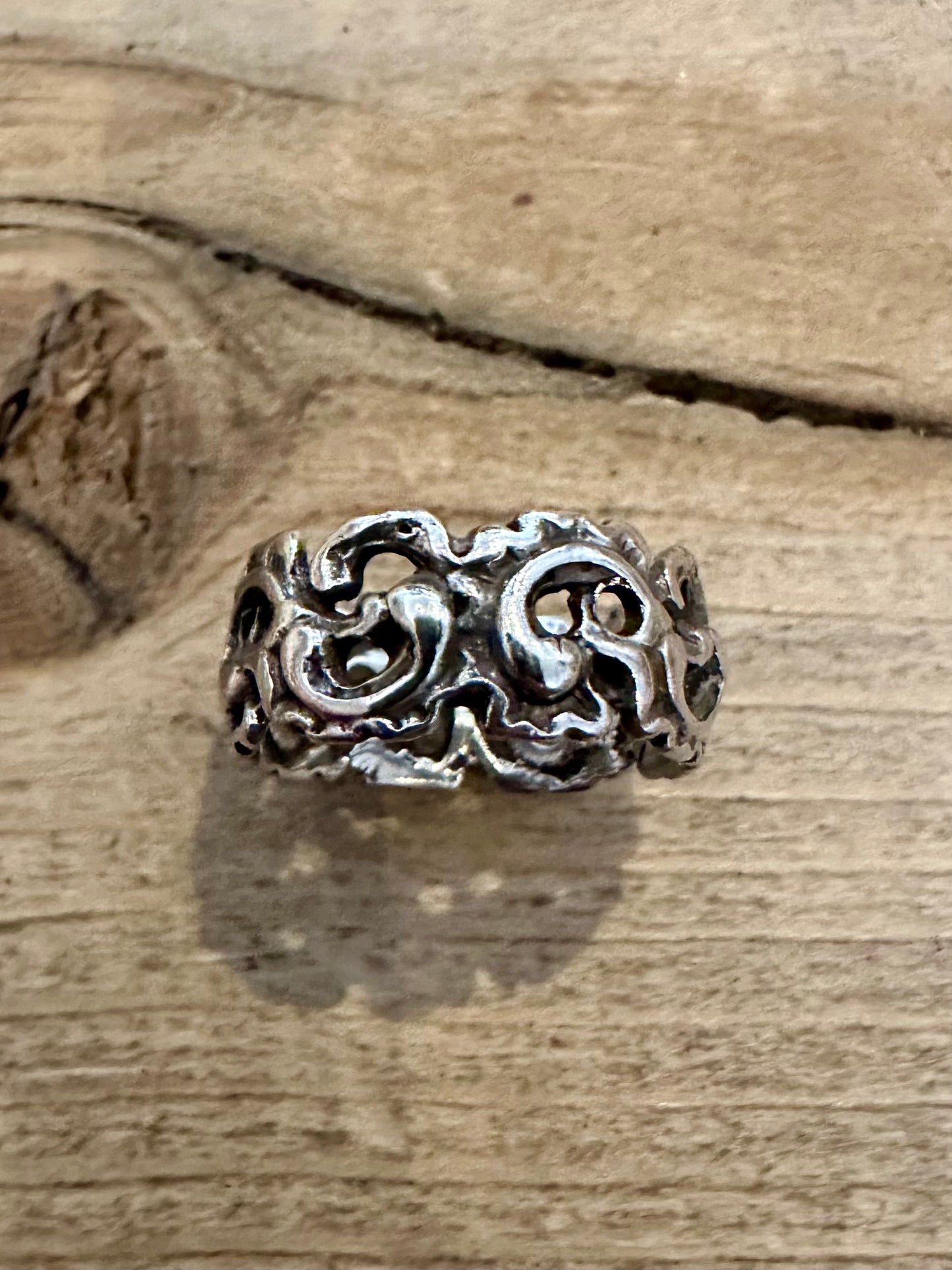 Vintage Filigree Band 925 Silver Size L1/2 Ring