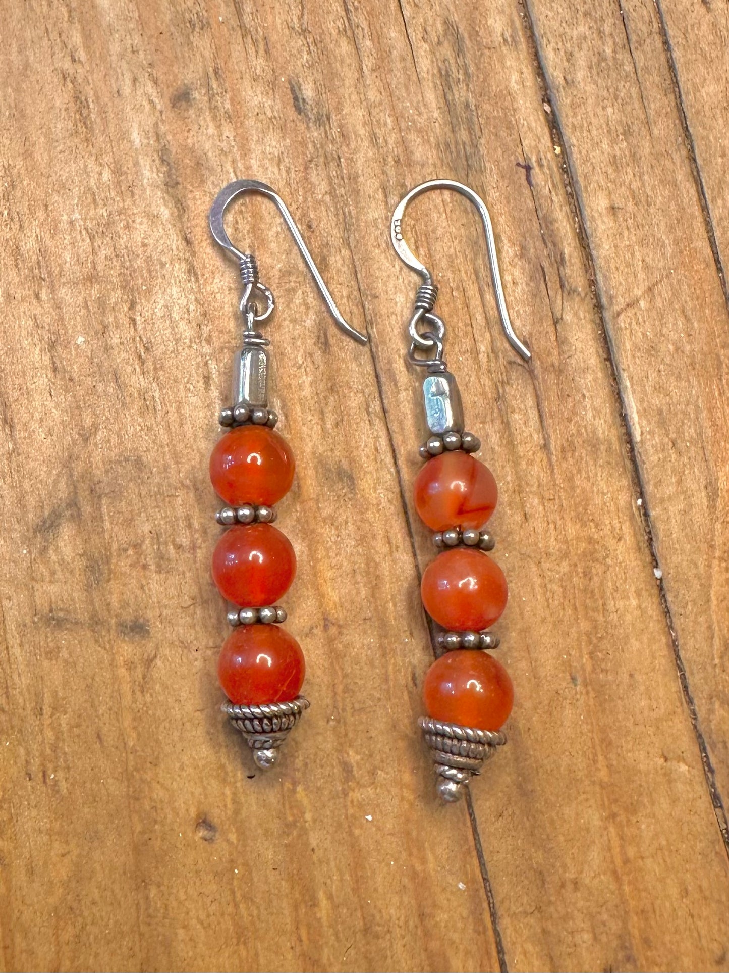 Carnelian Bead Dangle 925 Sterling Silver Earrings