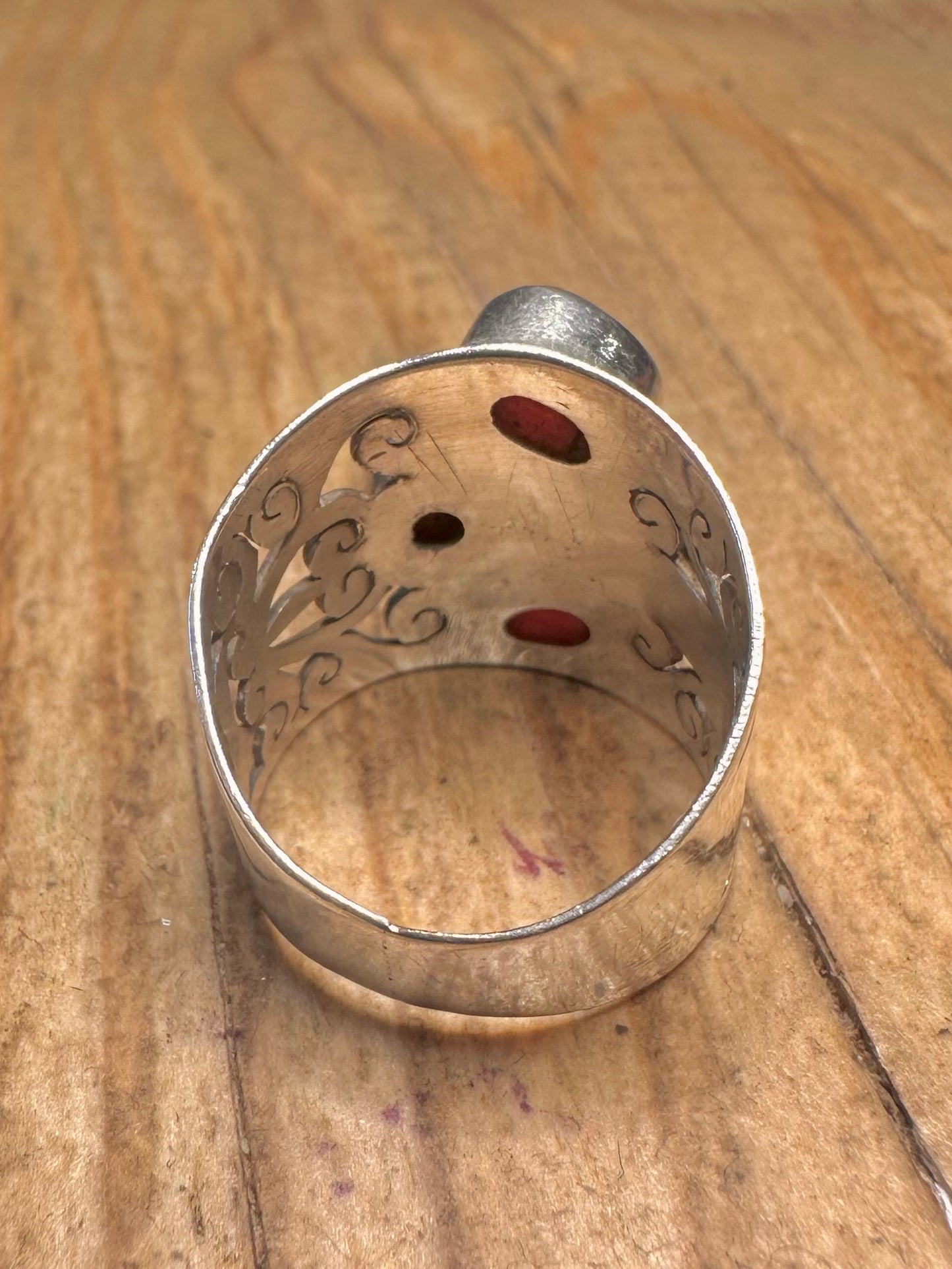 Vintage Carnelian Leaf Engraved 925 Sterling Silver Size P Ring