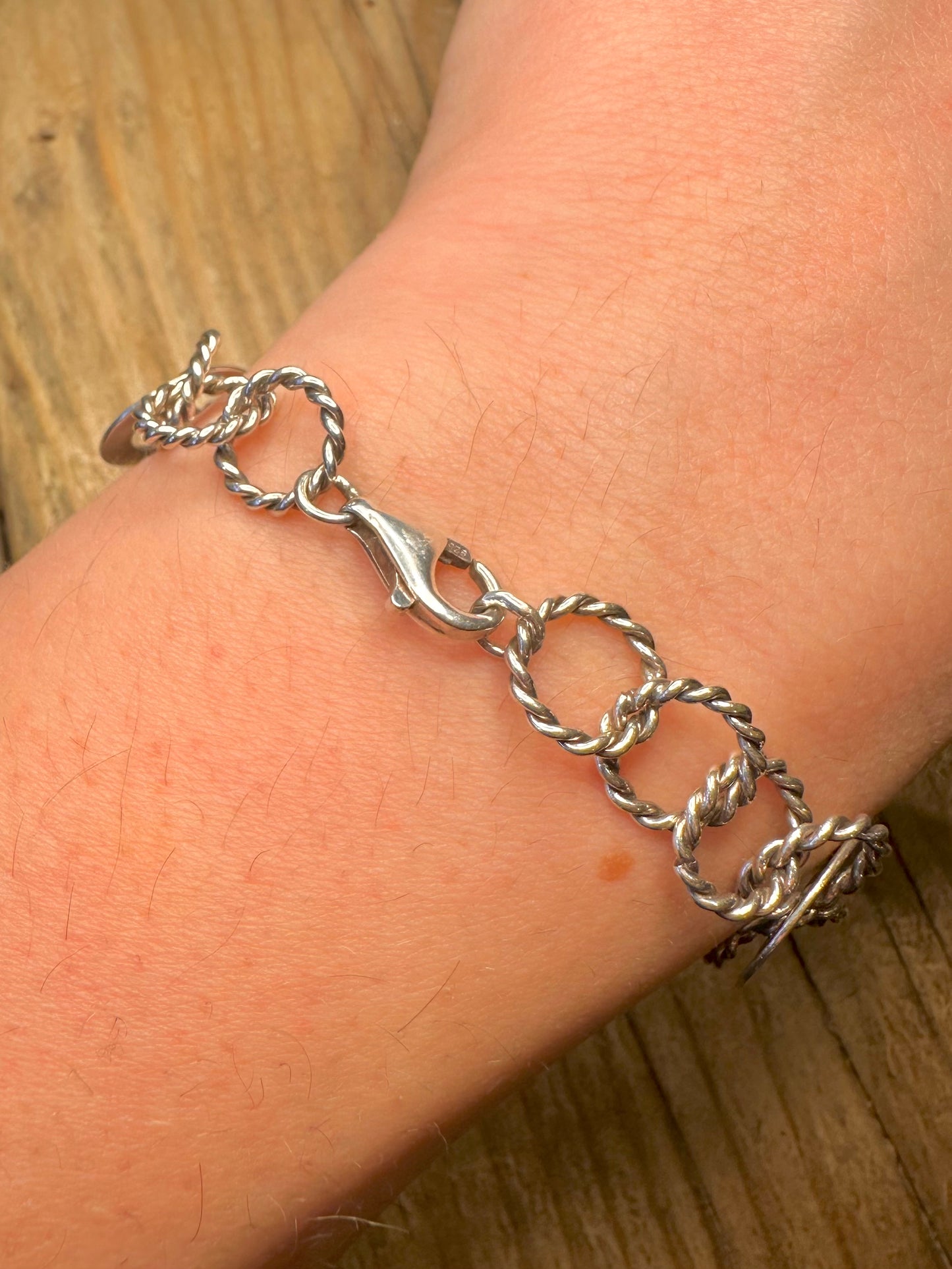 Modernist Circle Rope Link 925 Sterling Silver 7.5 inch Bracelet