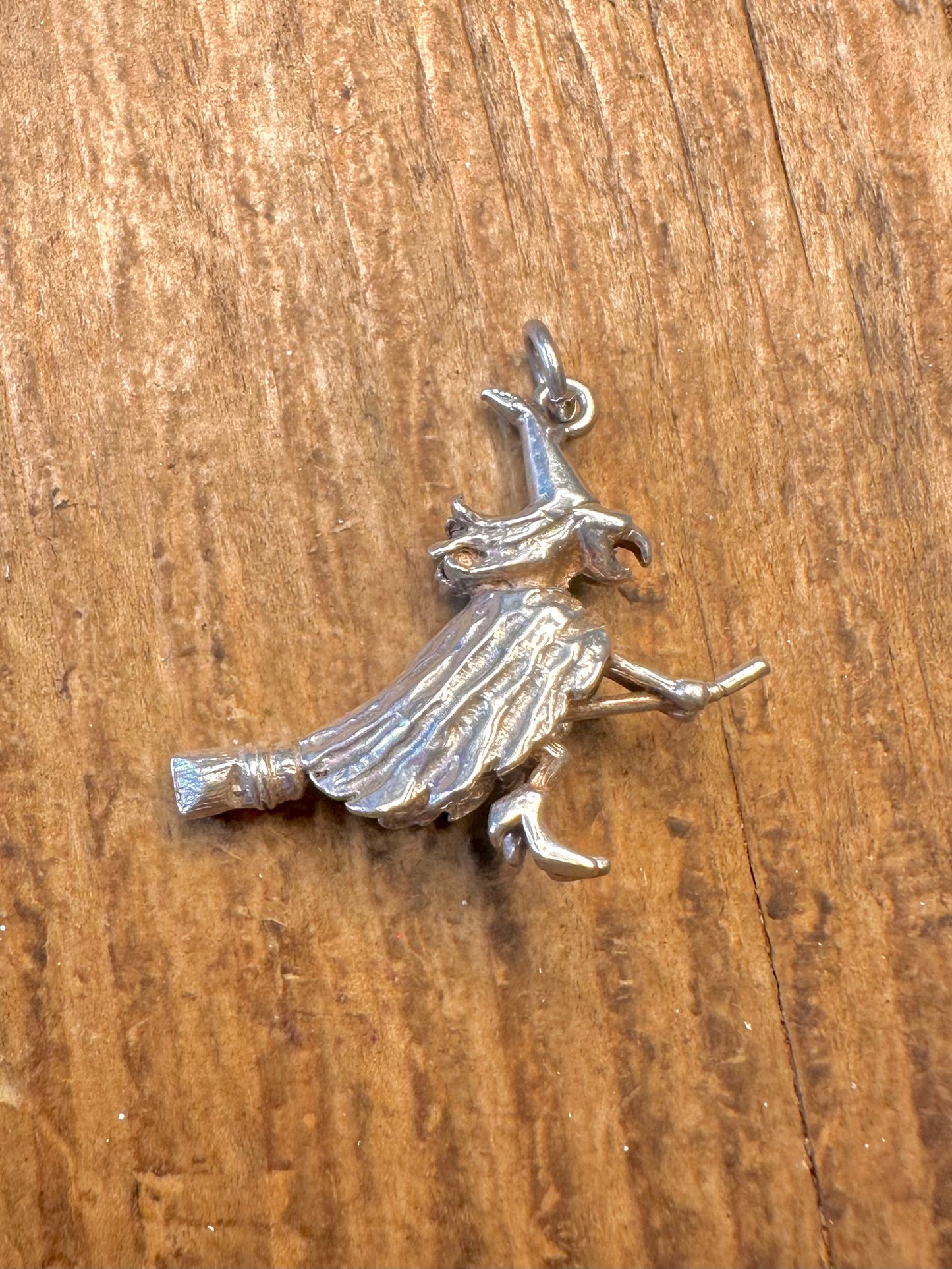 Witch on Broomstick 925 Sterling Silver Pendant