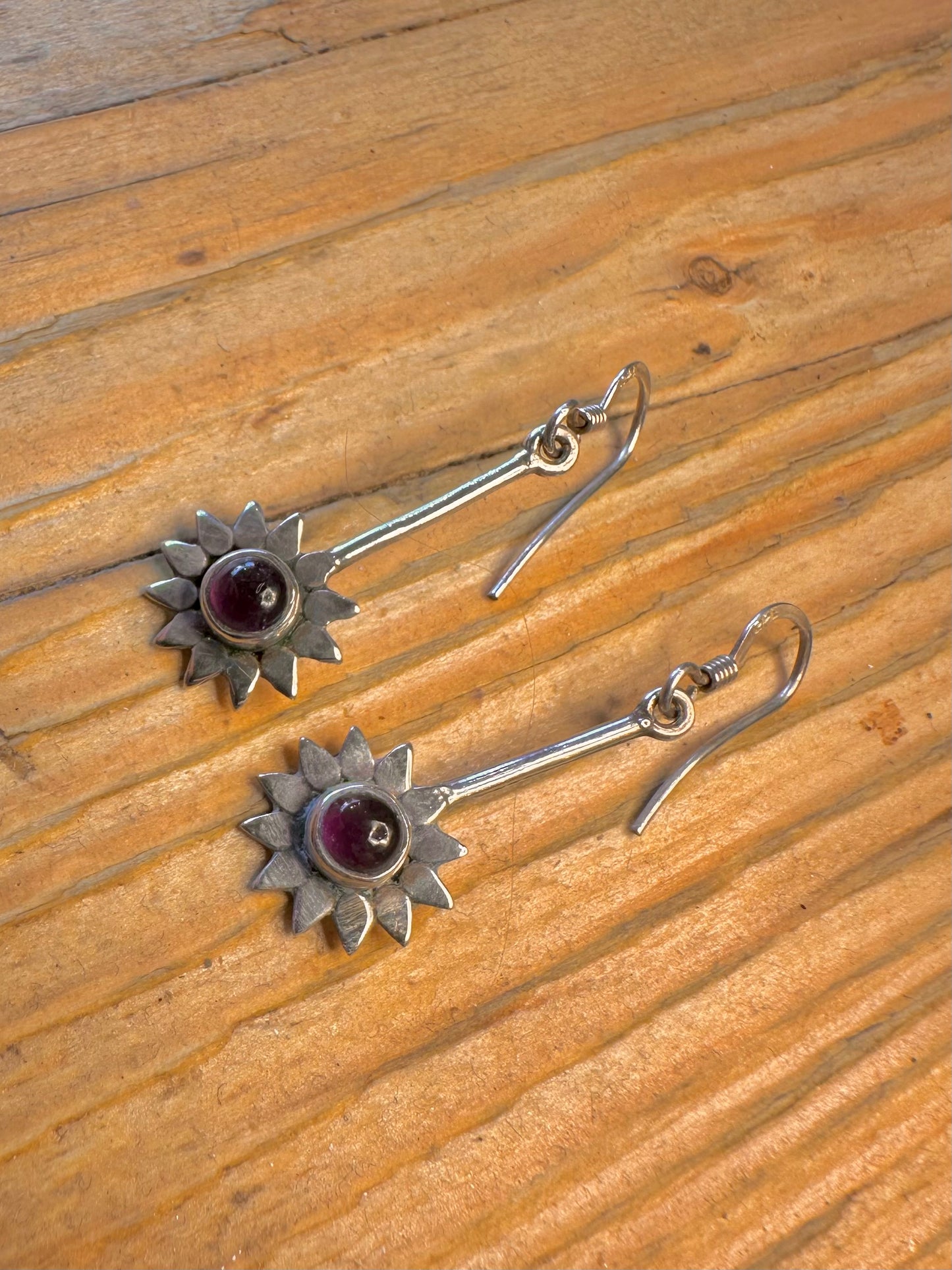 Amethyst Flower Dangle 925 Sterling Silver Earrings