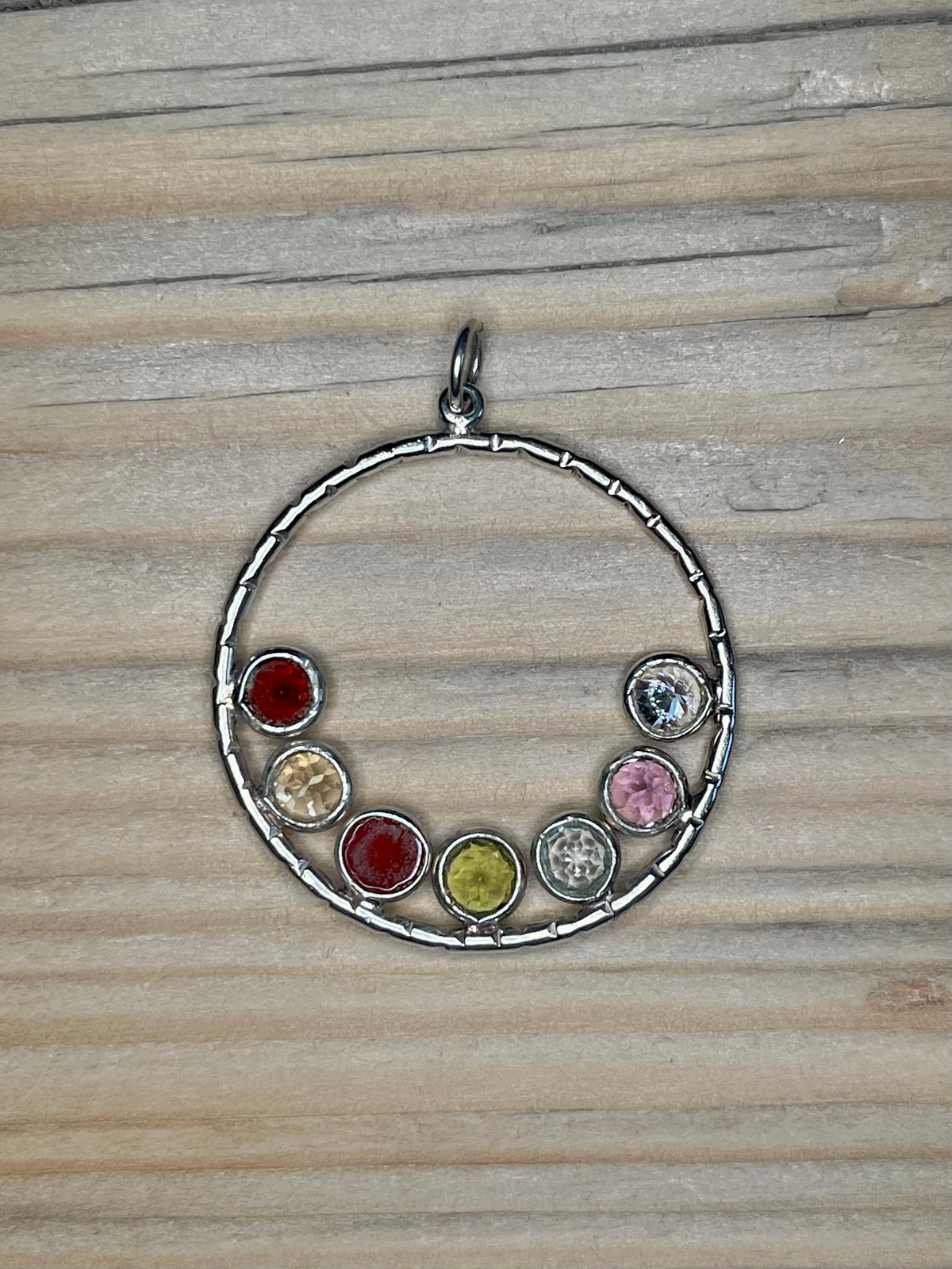 Seven Chakra Gemstone Circle 925 Sterling Silver Pendant