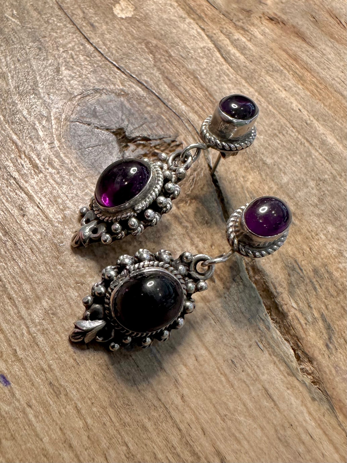 Vintage Amethyst Boho 925 Silver Earrings