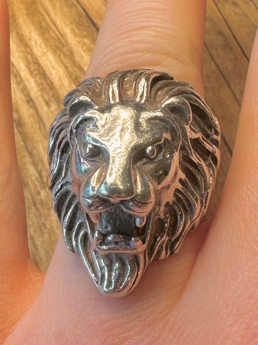 Heavy Lion Head 925 Sterling Silver Size N Ring