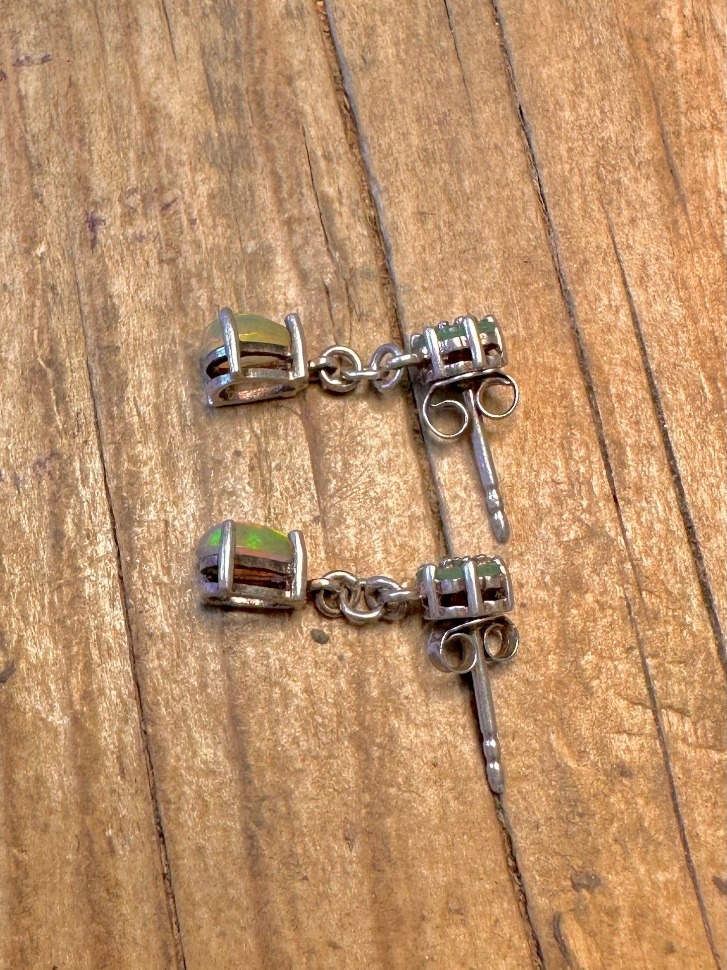 Opal und Grün-Cluster-Stein 925 Sterling Silber Ohrringe