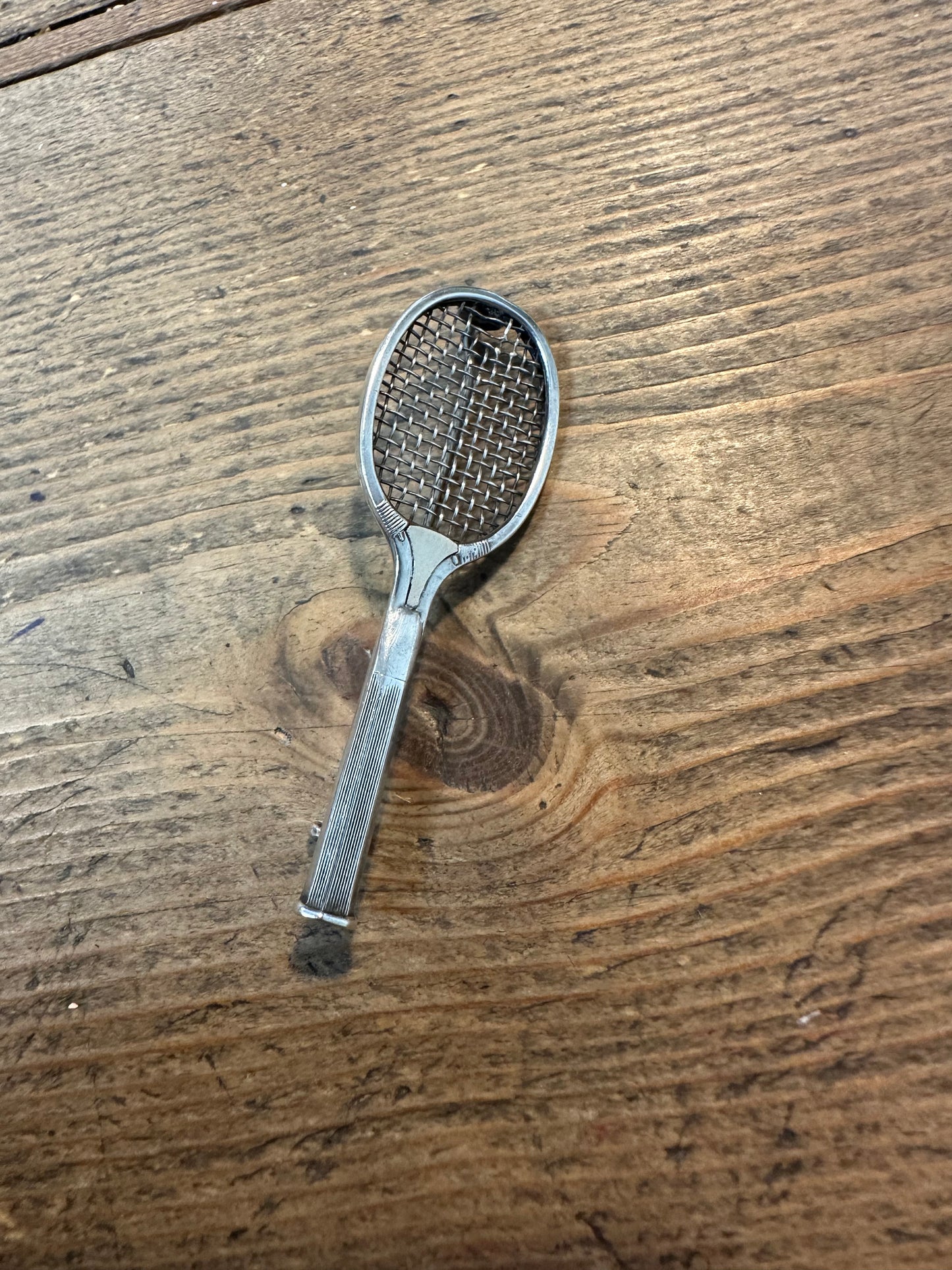 Vintage Tennis Racket Sterling Silver Brooch