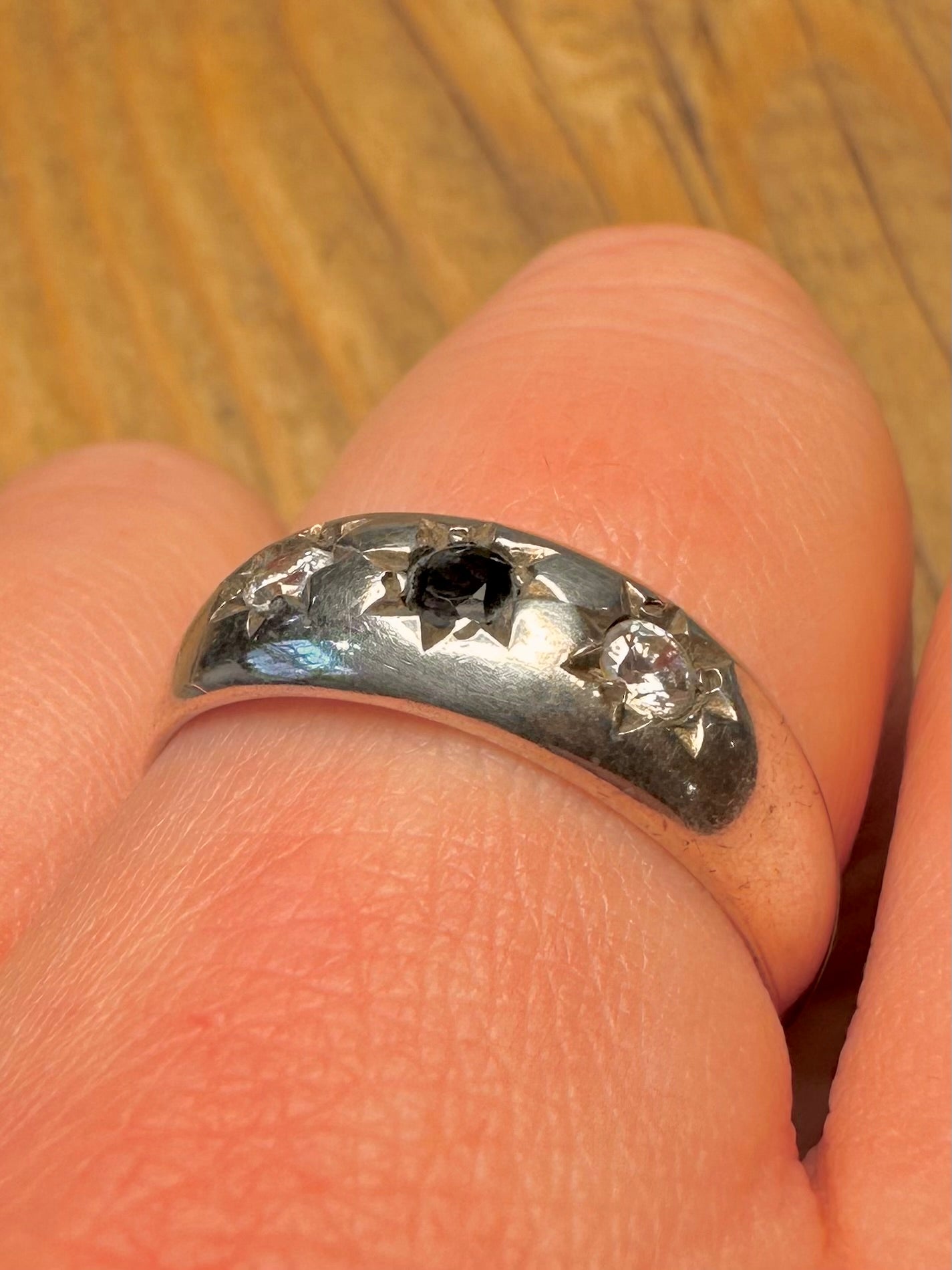 Vintage Gypsy Dark Blue and White Stone 925 Sterling Silver Size U Ring