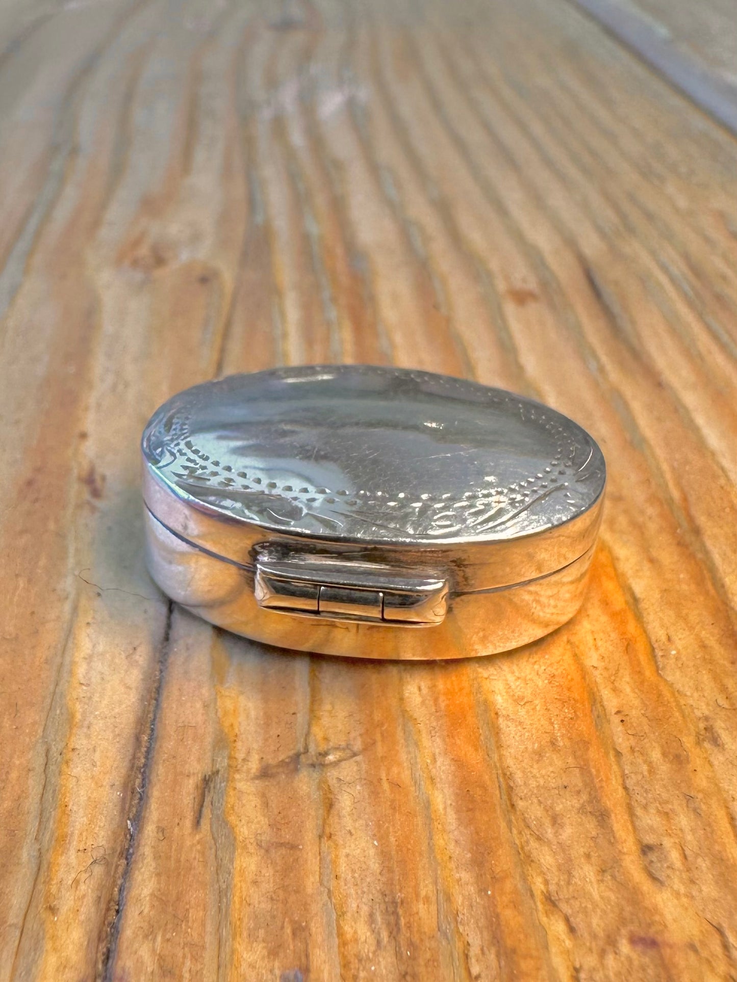 Engraved Oval Pill Box 925 Sterling Silver Collectable