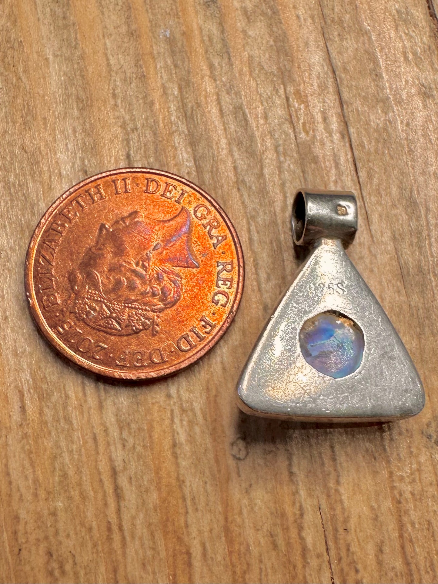 Modernist Moonstone Triangle 925 Sterling Silver Pendant
