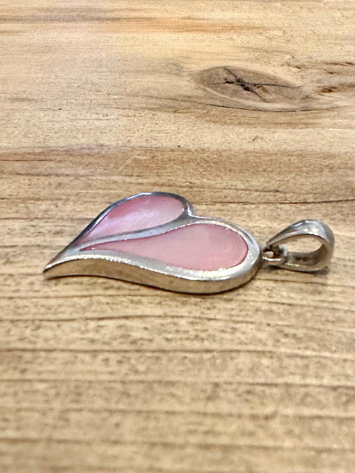 Vintage Pink Mother of Pearl Heart 925 Silver Pendant