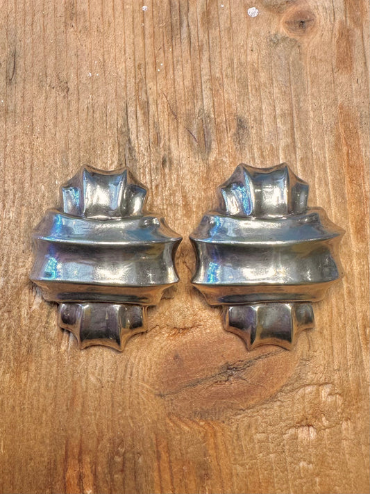 Modernist Ribbon Layer Design 1991 Large Maker FA 925 Sterling Silver Clip On Earrings