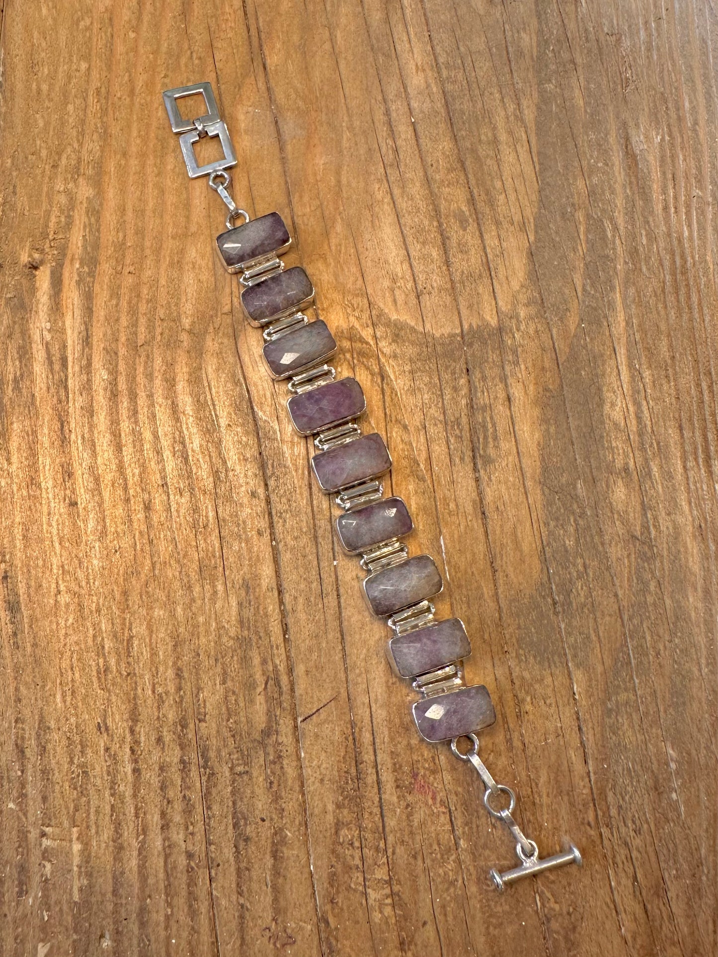 Faceted Amethyst Rectangle T Bar 925 Sterling Silver 7 to 7.5 inch Bracelet
