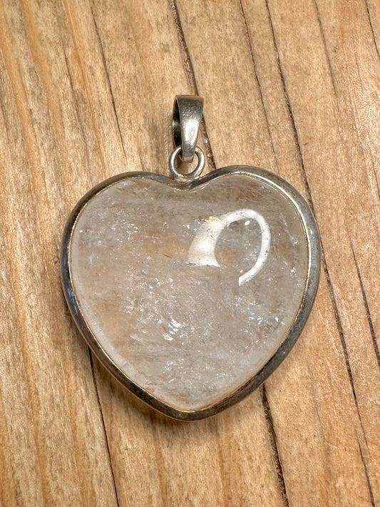 Vintage White Quarts Heart 925 Sterling Silver Pendant