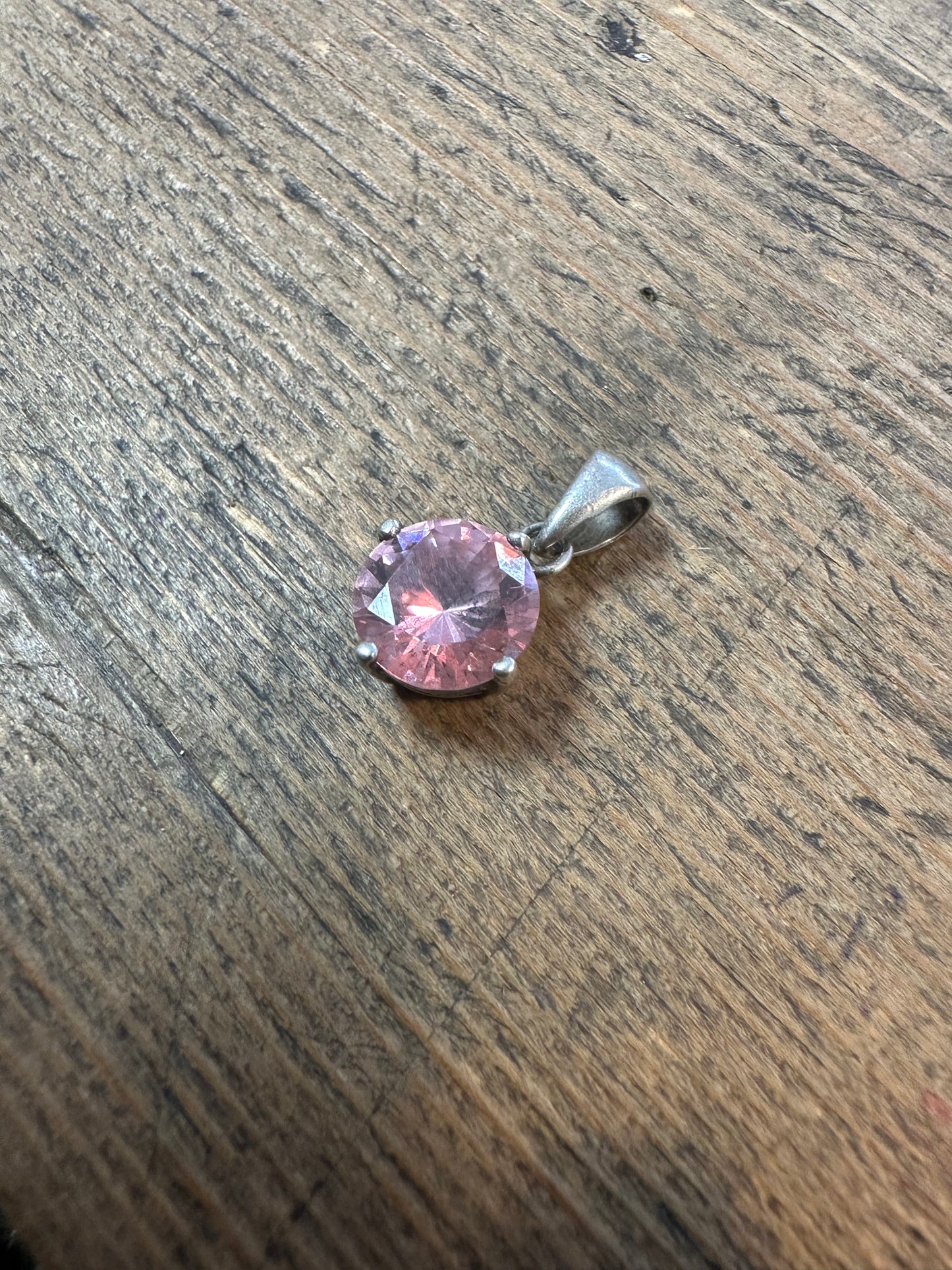 Modernist Pink CZ 925 Silver Pendant