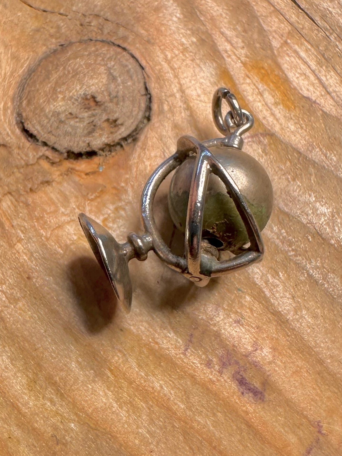 Vintage Globe Spinning 925 Sterling Silver Charm Pendant