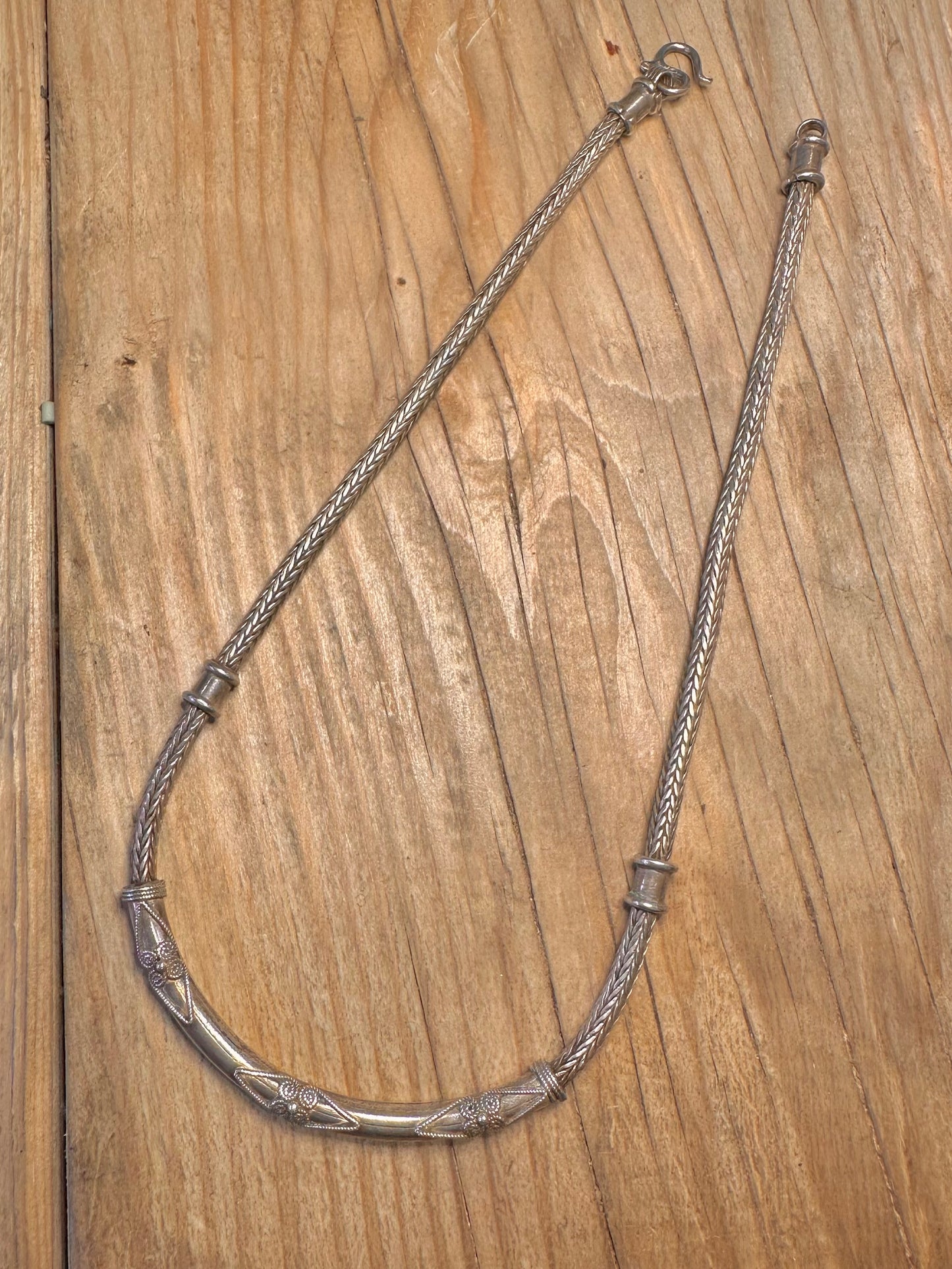 Vintage Tribal Woven Chain Bar 925 Sterling Silver 17 inch Necklace