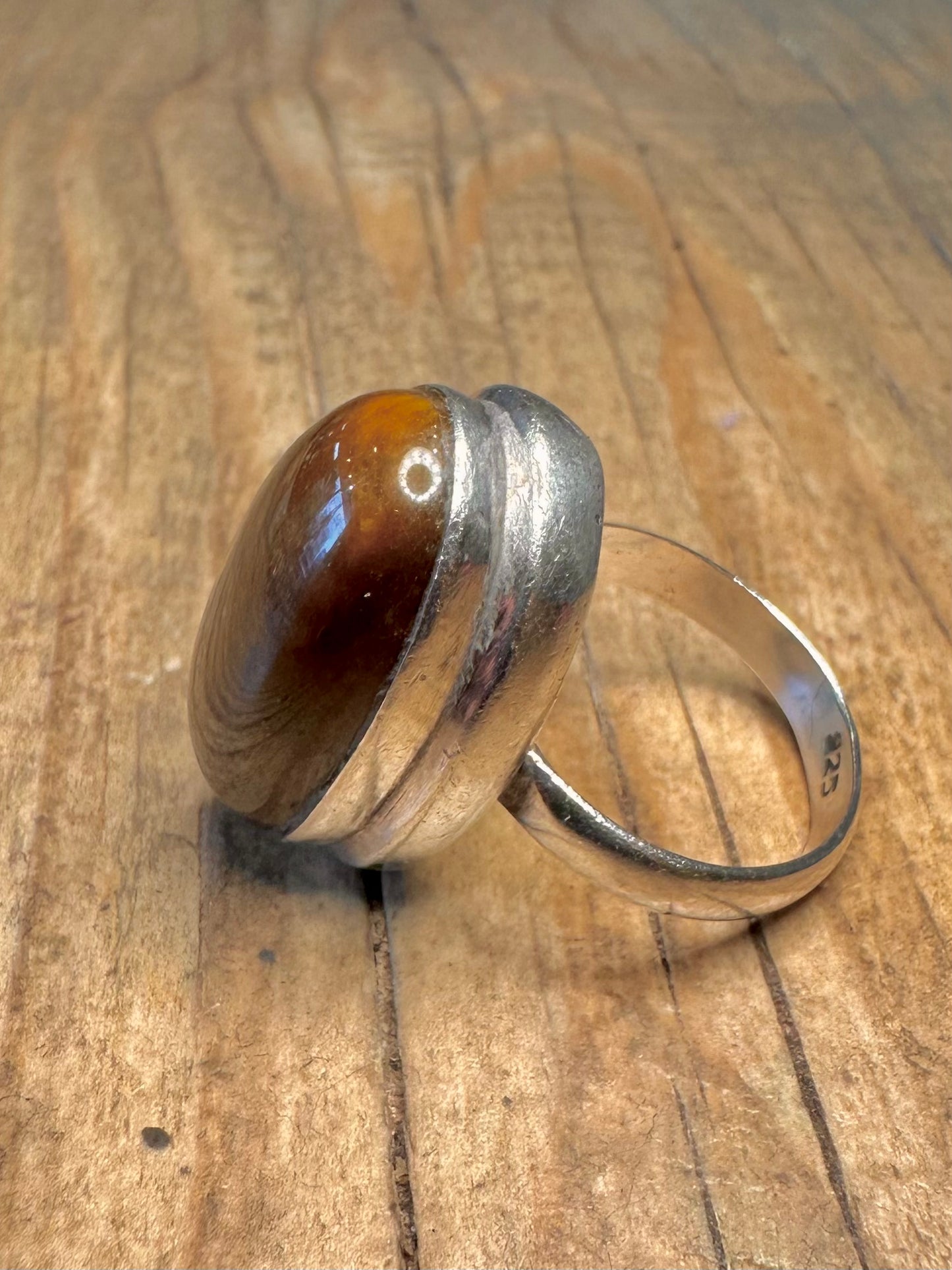 Ovaler Tigerauge 925er Sterlingsilber Ring Größe P